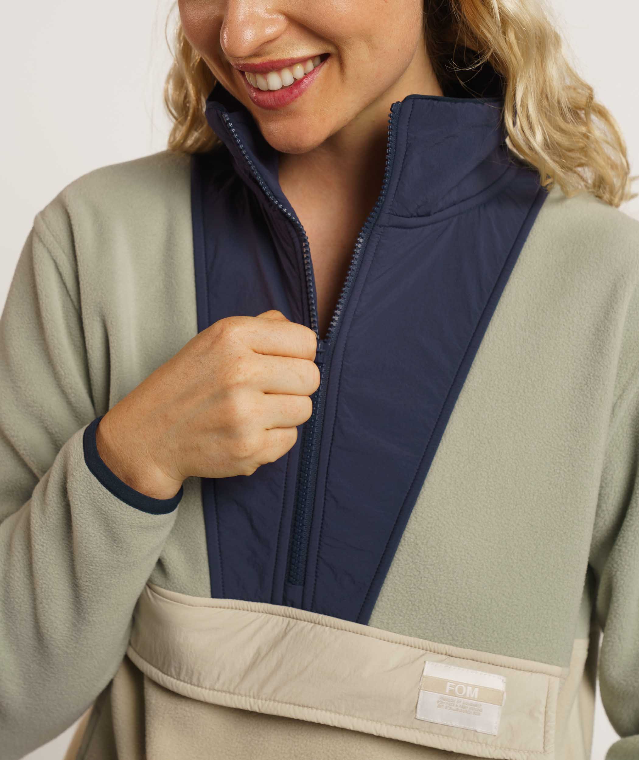 Ladies 1/4 Zip Colour Block Sweater - Sand Multi