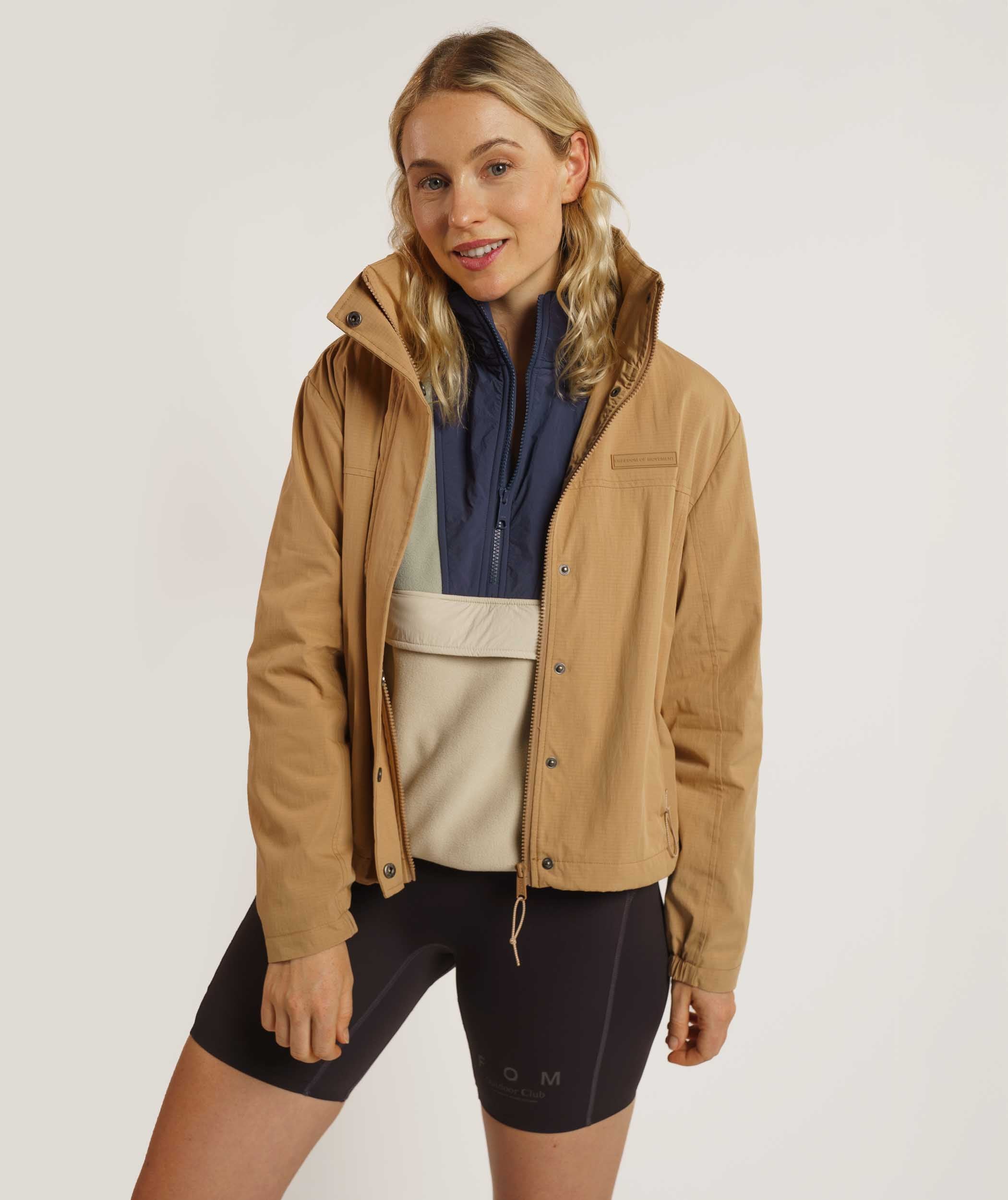 Ladies 1/4 Zip Colour Block Sweater - Sand Multi