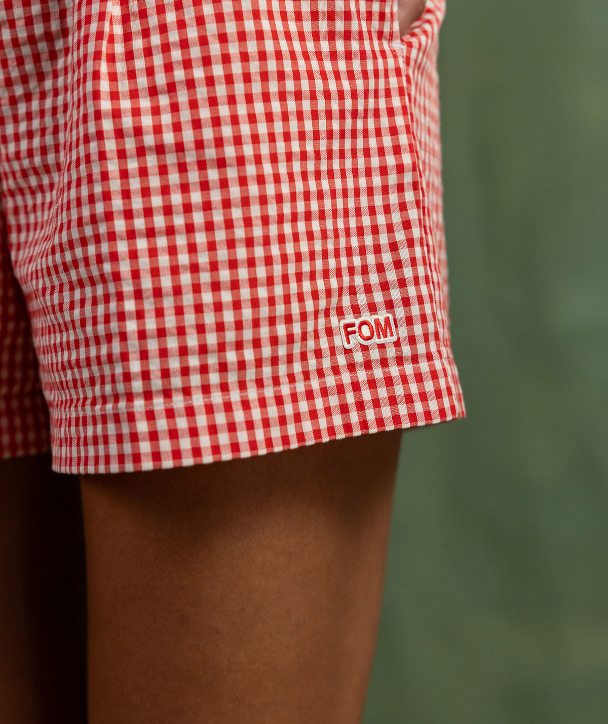 Ladies Gingham Elasticated Shorts - Red & Ivory