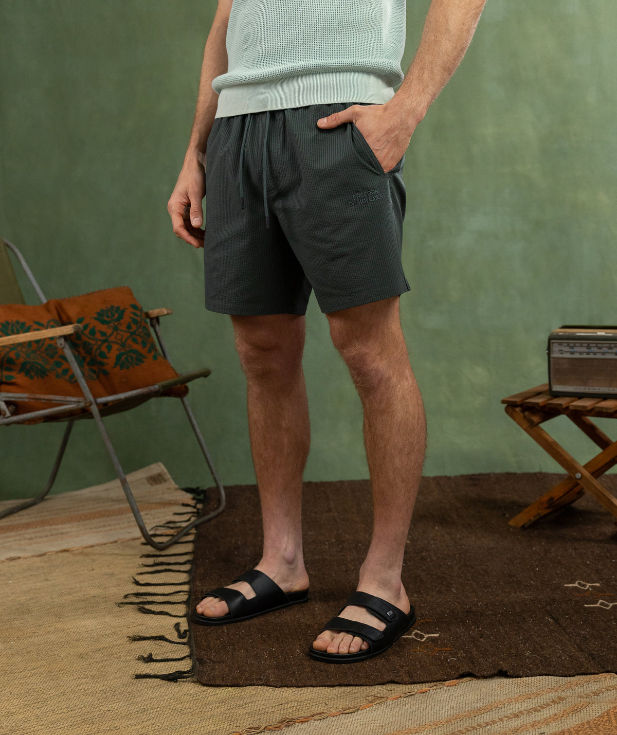 Mens Knit Golfer - Sea Foam