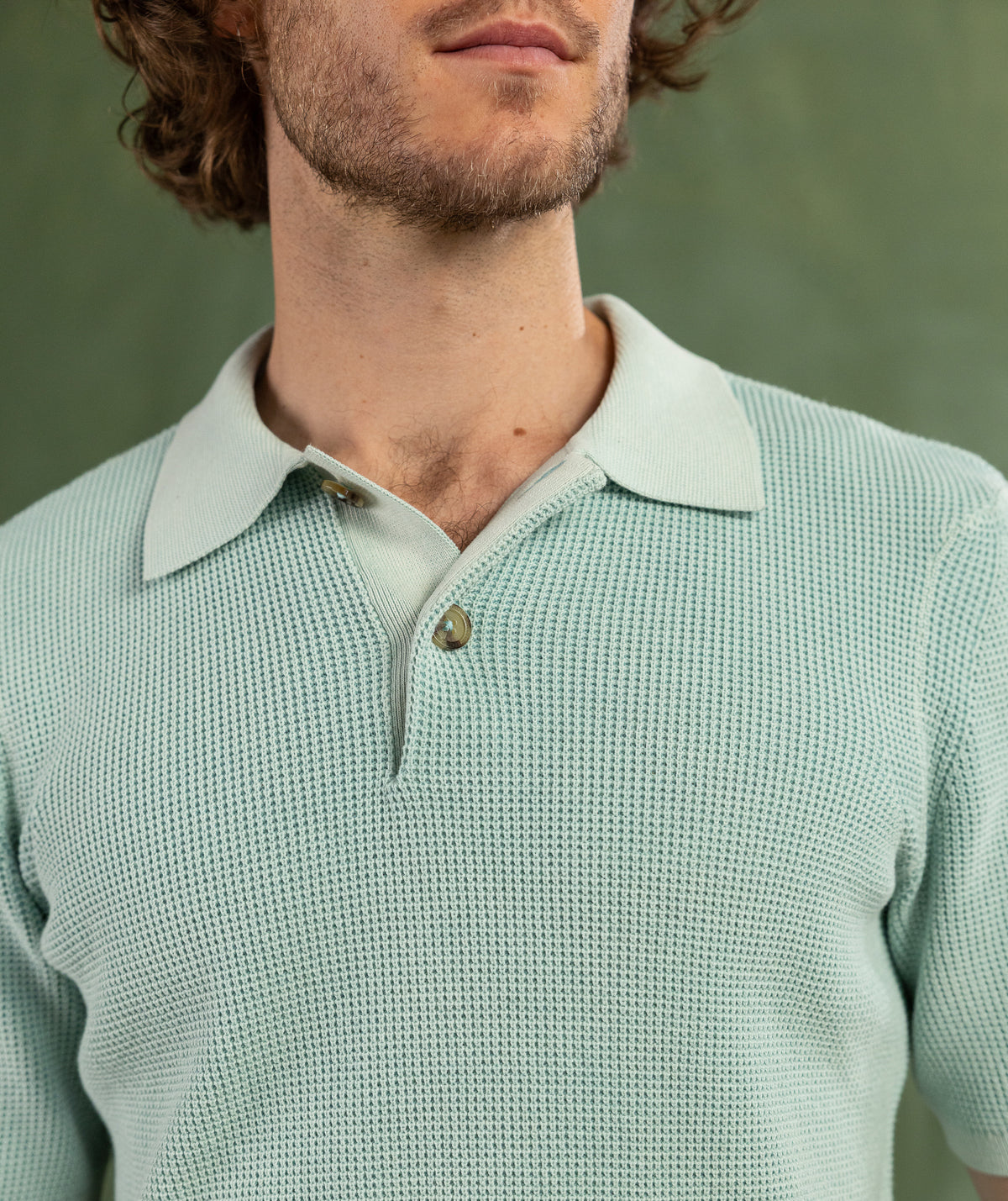 Mens Knit Golfer - Sea Foam