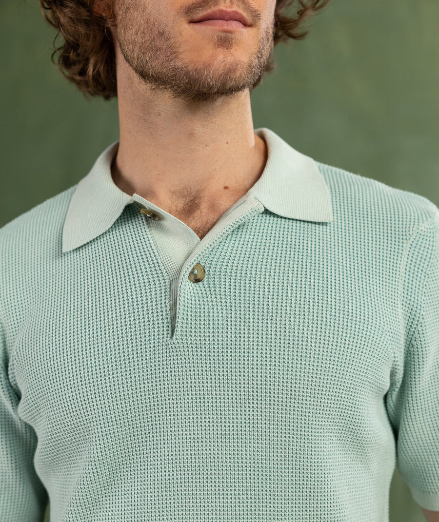 Mens Knit Golfer - Sea Foam