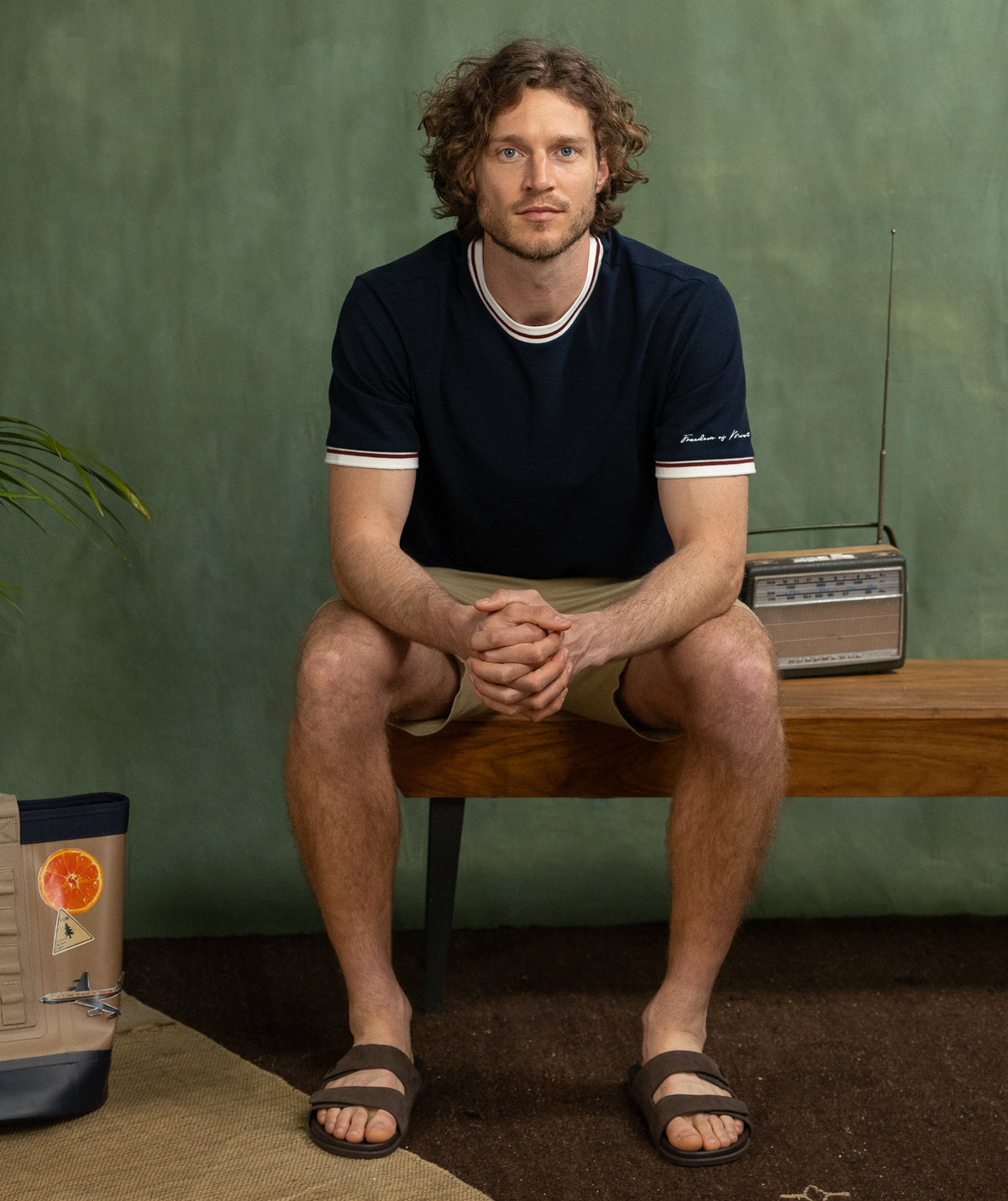 Mens Mirco Waffle Regular Tee - Navy & Ivory