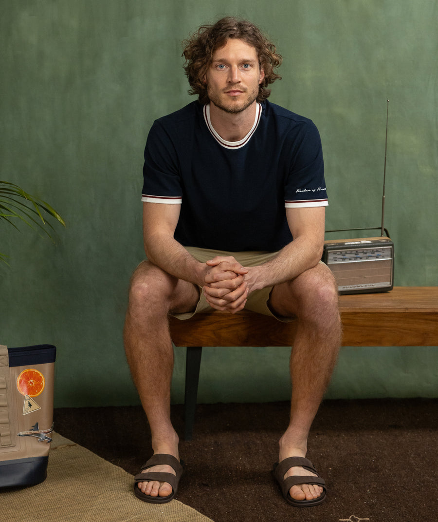 Mens Mirco Waffle Regular Tee - Navy & Ivory