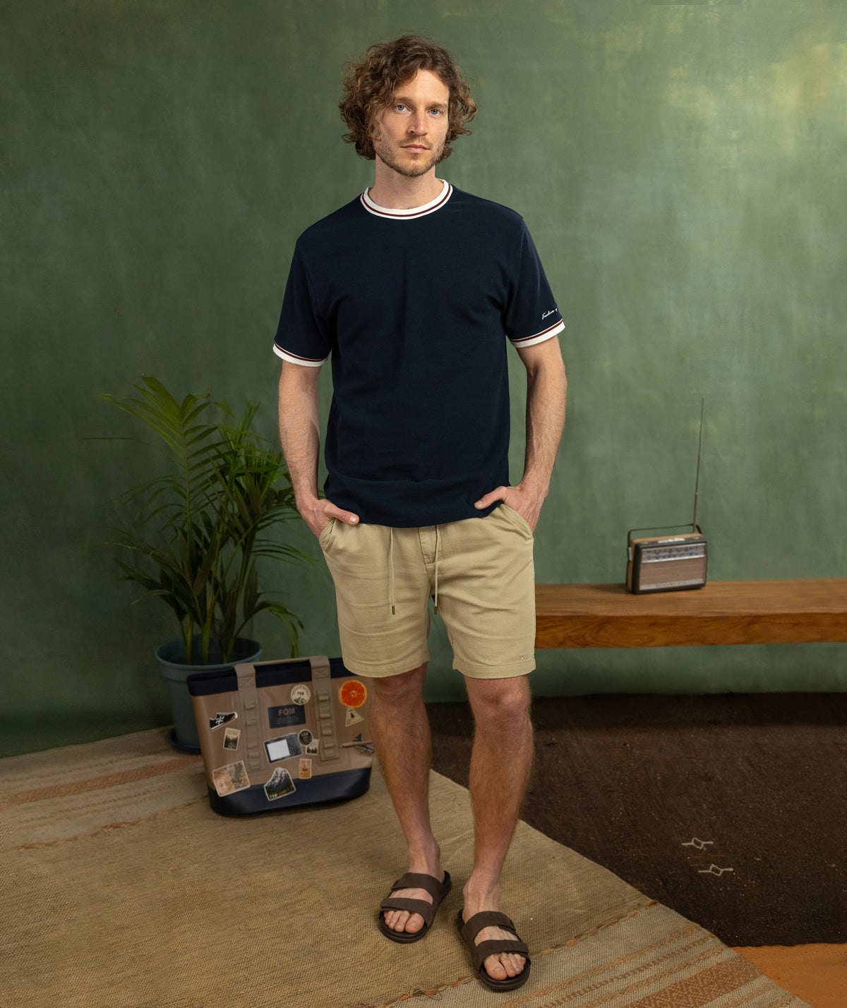Mens Mirco Waffle Regular Tee - Navy & Ivory