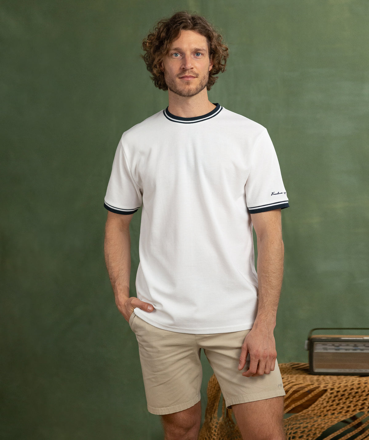 Mens Mirco Waffle Regular Tee - White & Navy