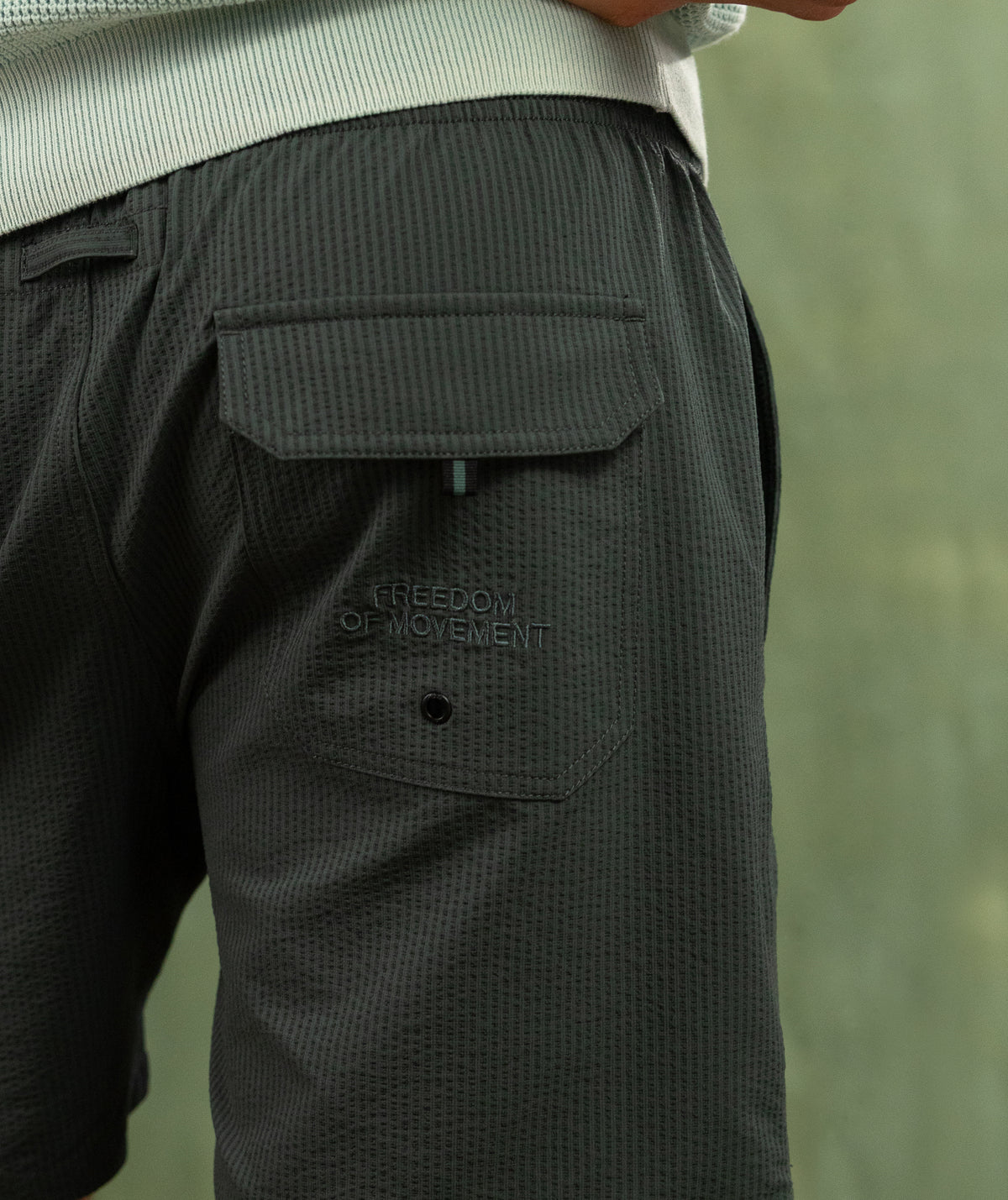 Mens Seersucker Swimming Shorts - Kelp Forest