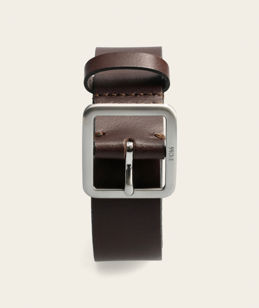 Mens Belt - Choc Brown/ Brushed Silver Buckle