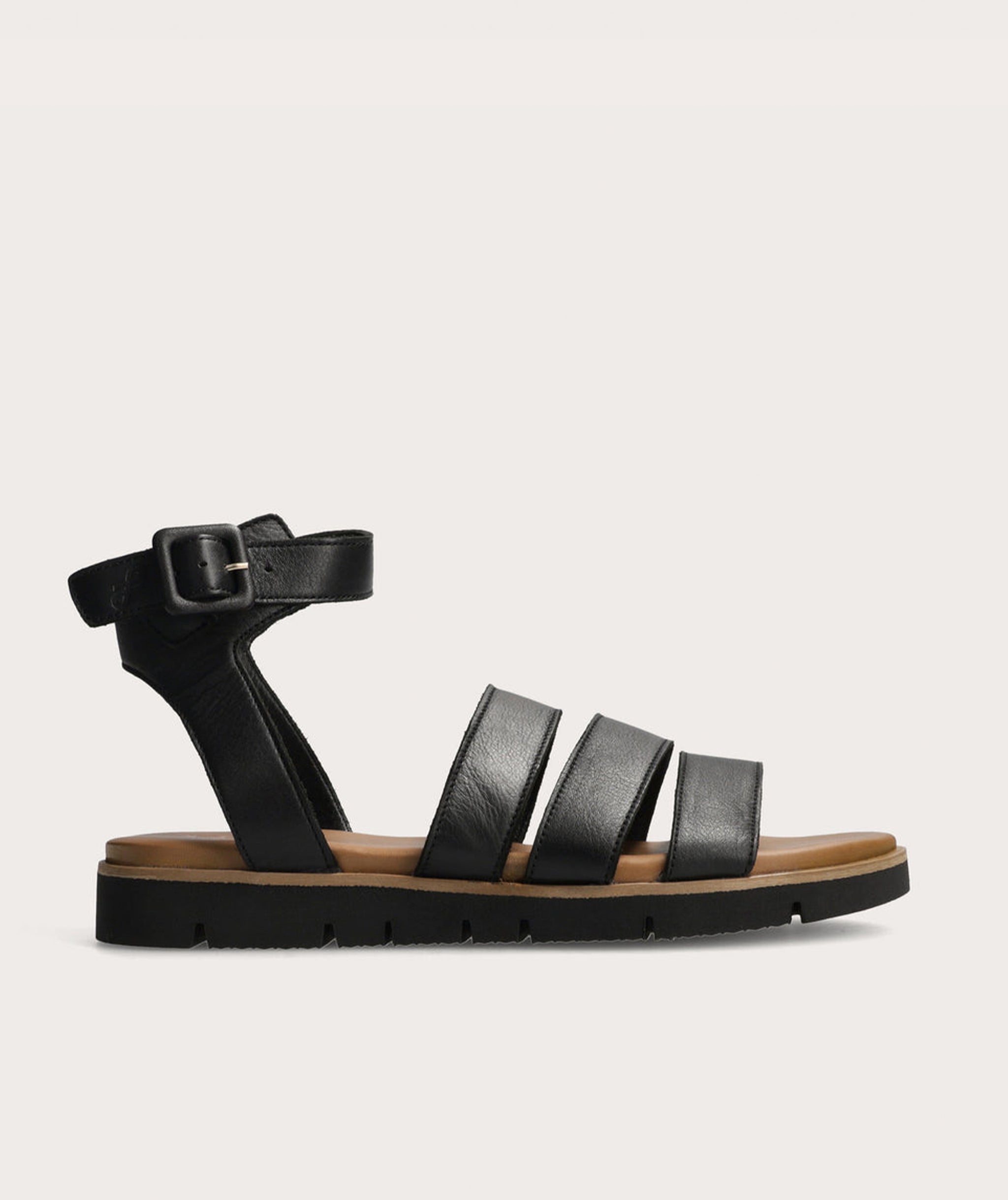 Ladies Triple Strap Sandal Black Womens Shoes FOM SA - Main Image