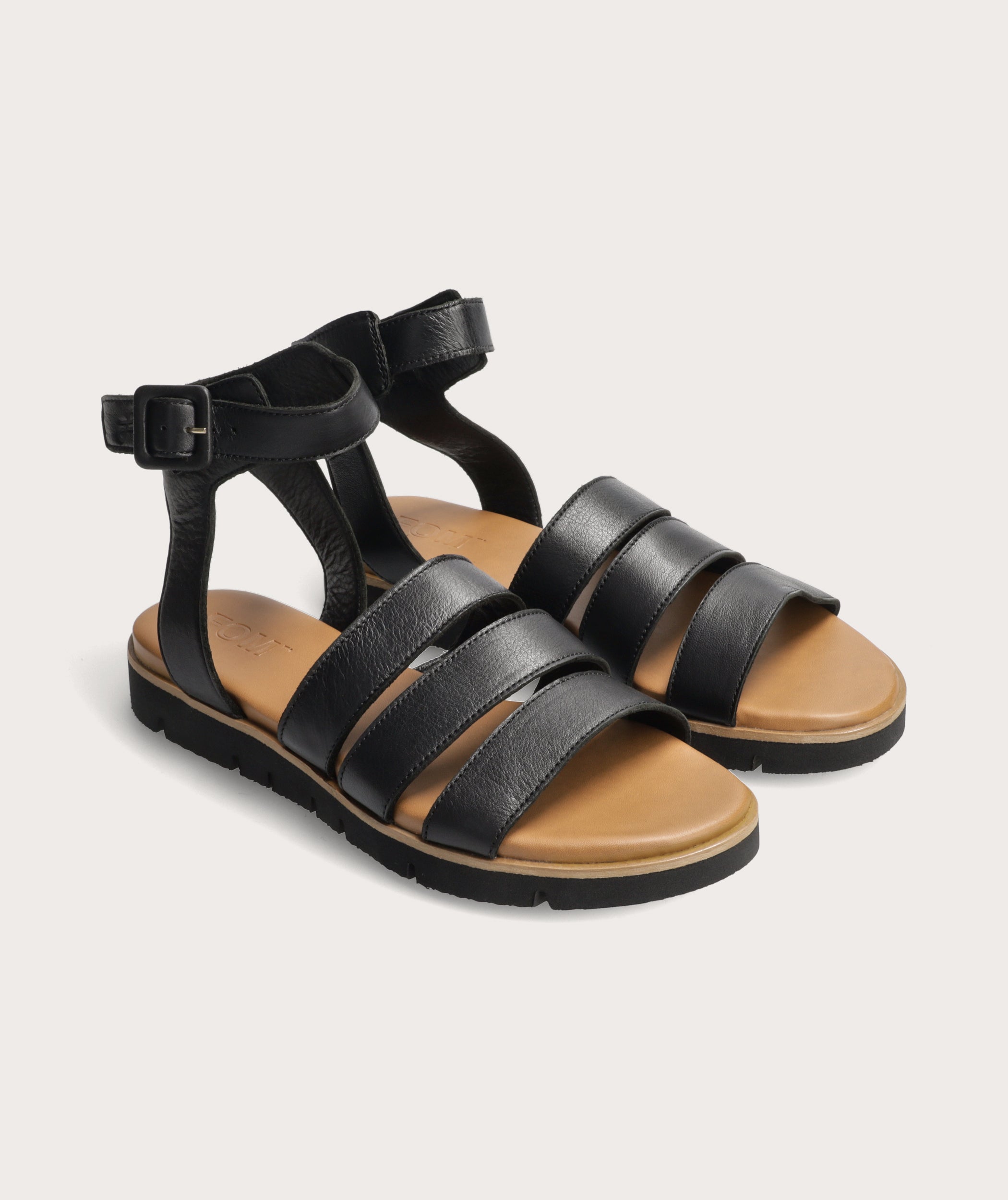 Ladies Triple Strap Sandal - Black