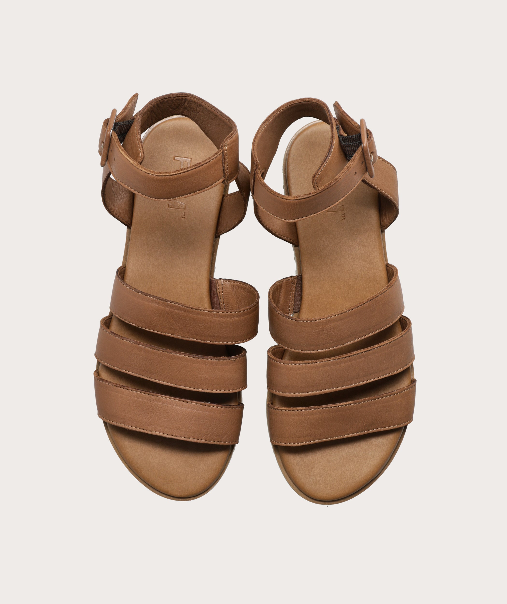 Ladies Triple Strap Sandal - Tan