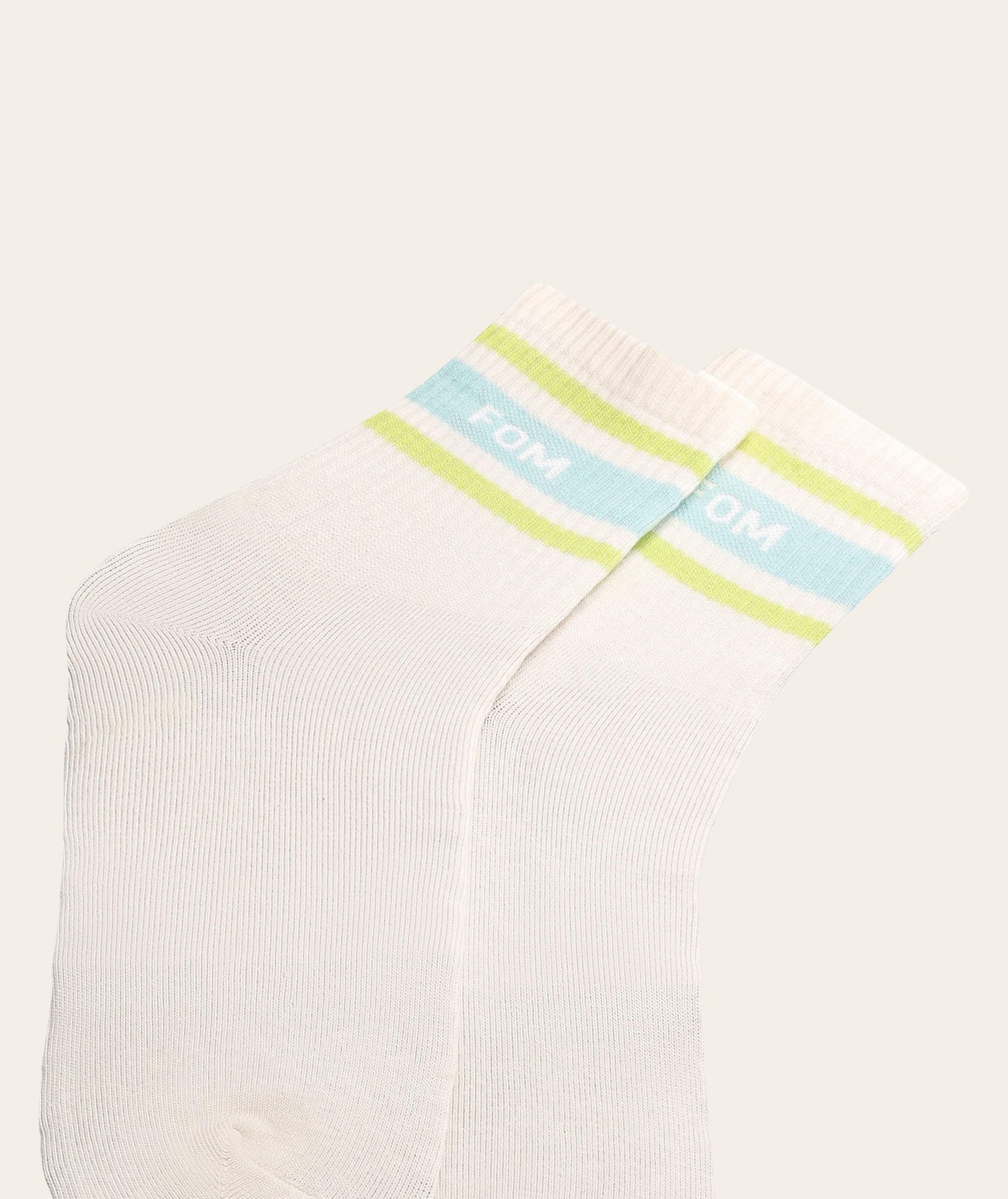 Socks Active - Off-White/ Sky Blue & Lime Stripes (Size 4-7)