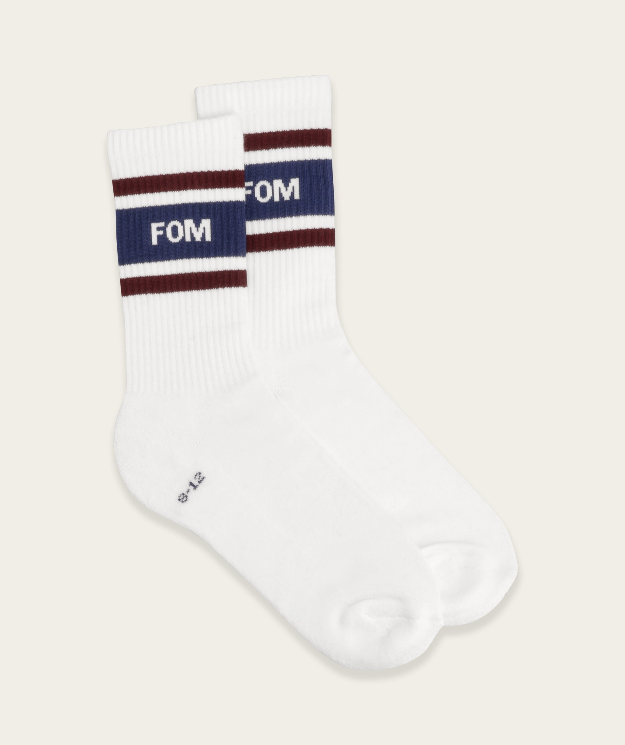 Socks Crew - Optic White/ Blue & Burgundy (Size 8-12)