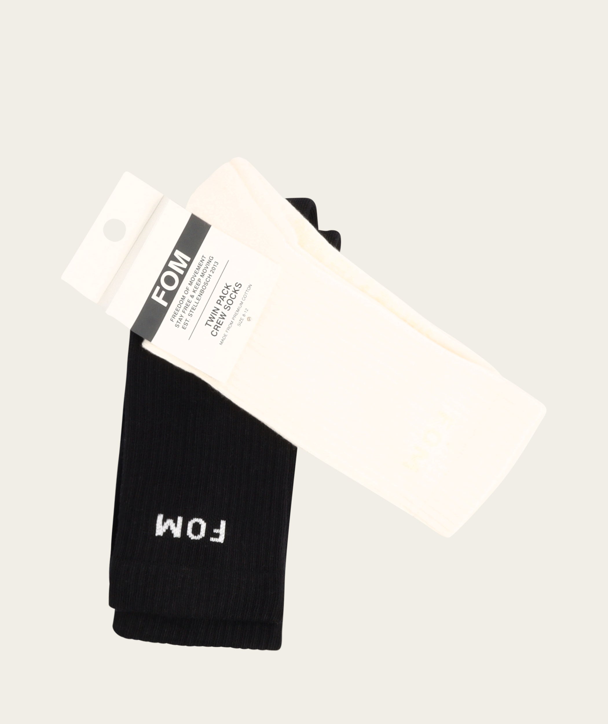 FOM Socks Crew Twin Pack - Off-White & Charcoal (Size 8-12)
