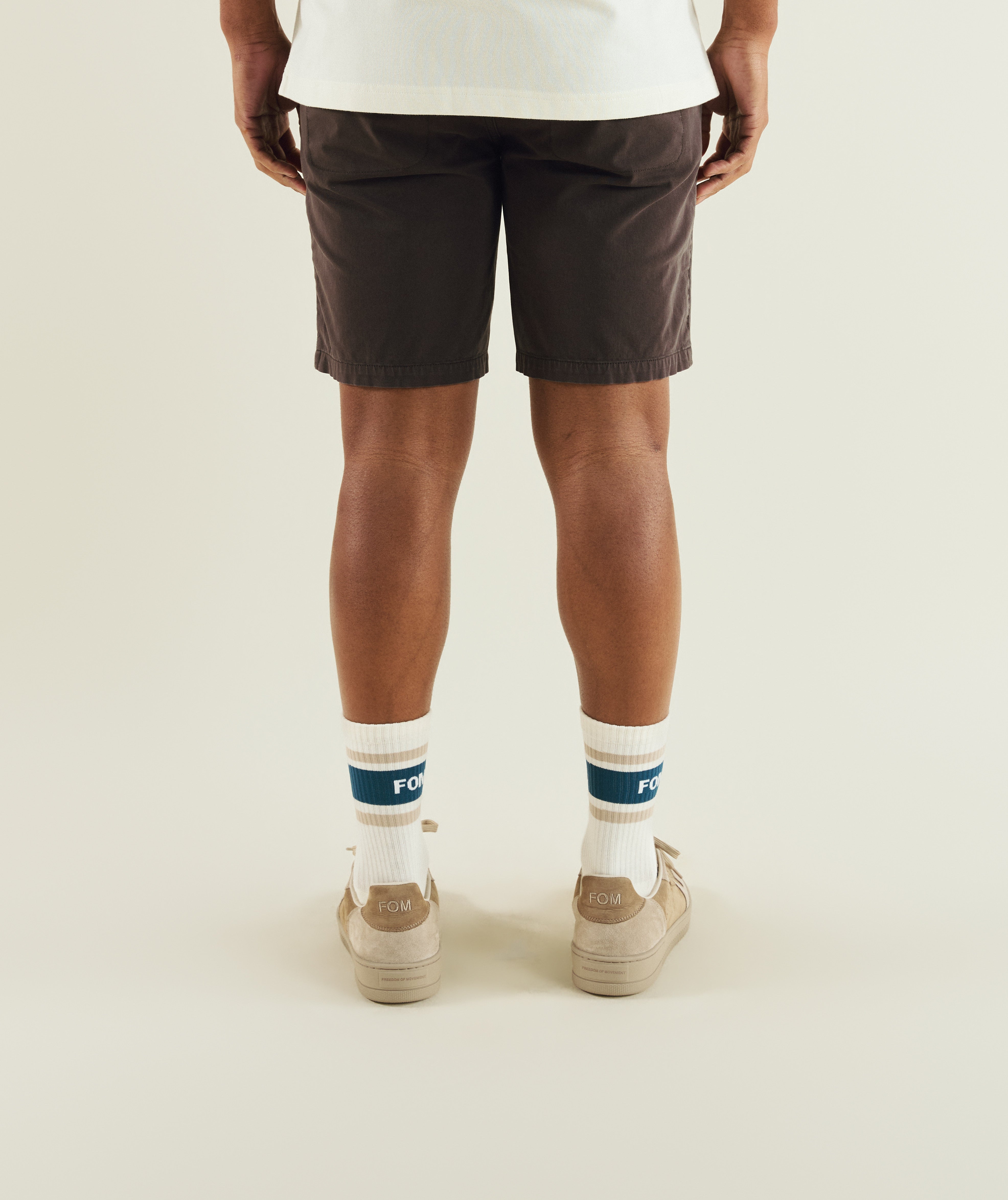 FOM cotton twill chino shorts in charcoal, on-model view