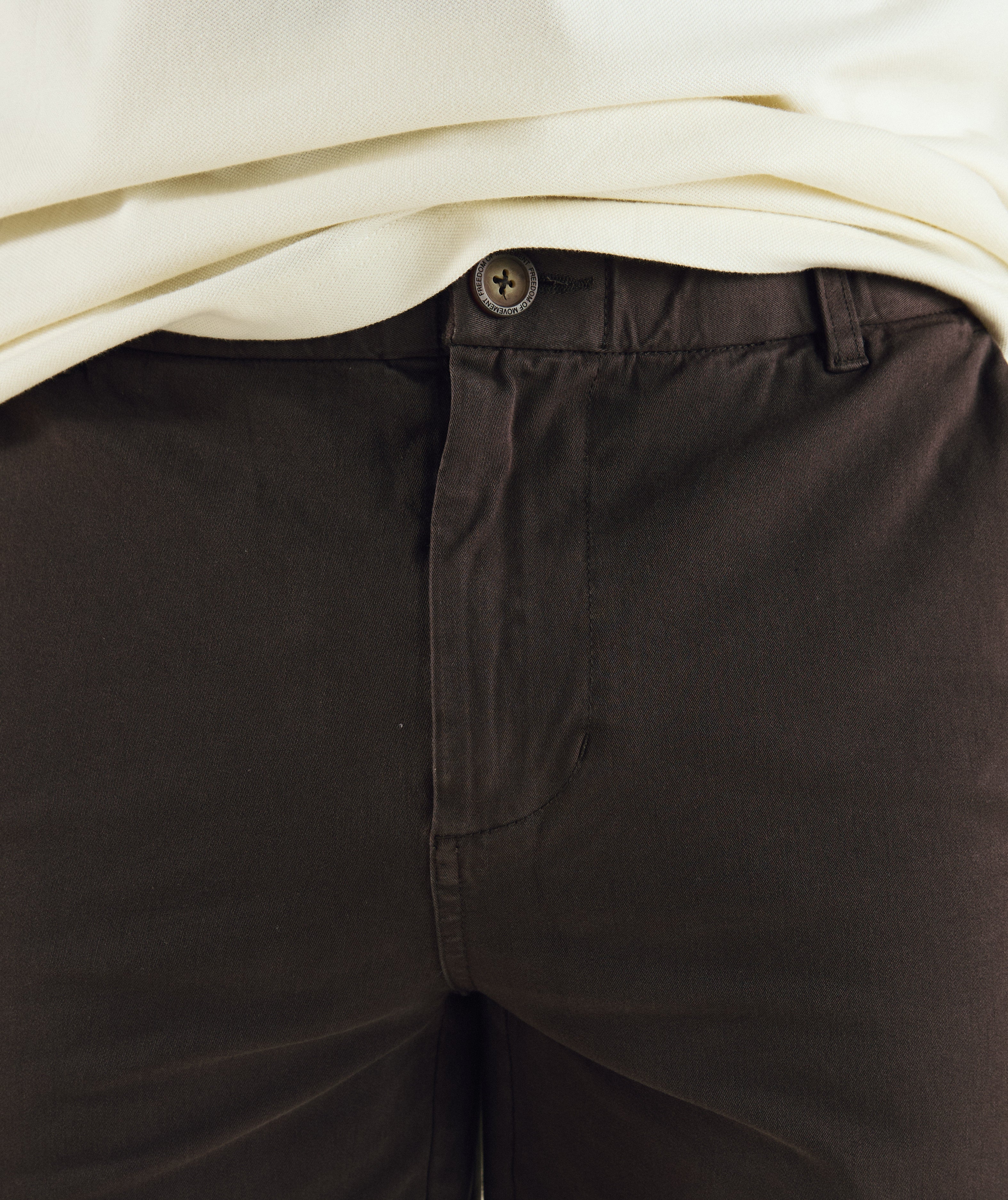 FOM cotton twill chino shorts in charcoal, on-model view