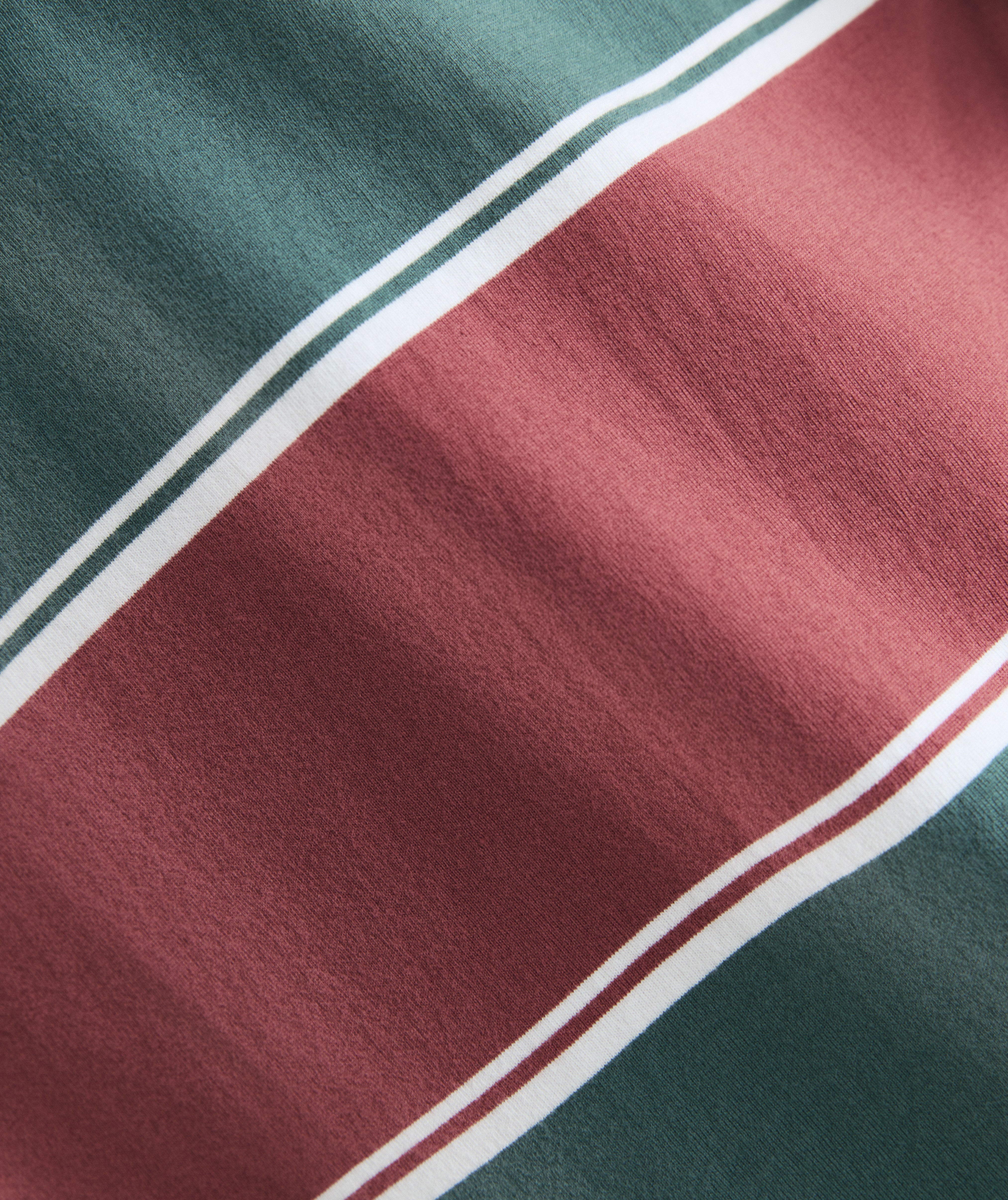 FOM relaxed stripe tee in burgundy and green, on-model view