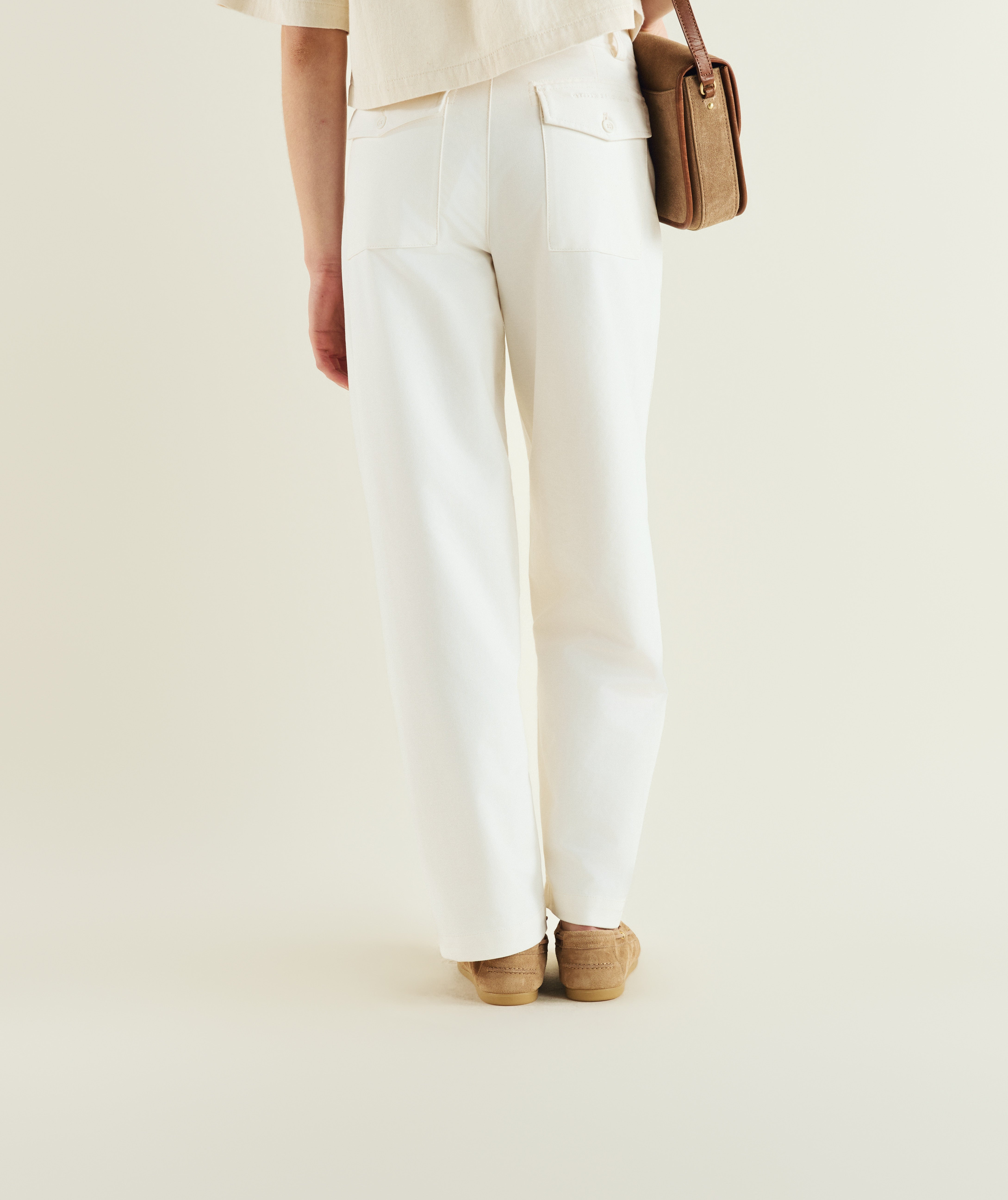 FOM ladies barrel pants in ivory, on-model view
