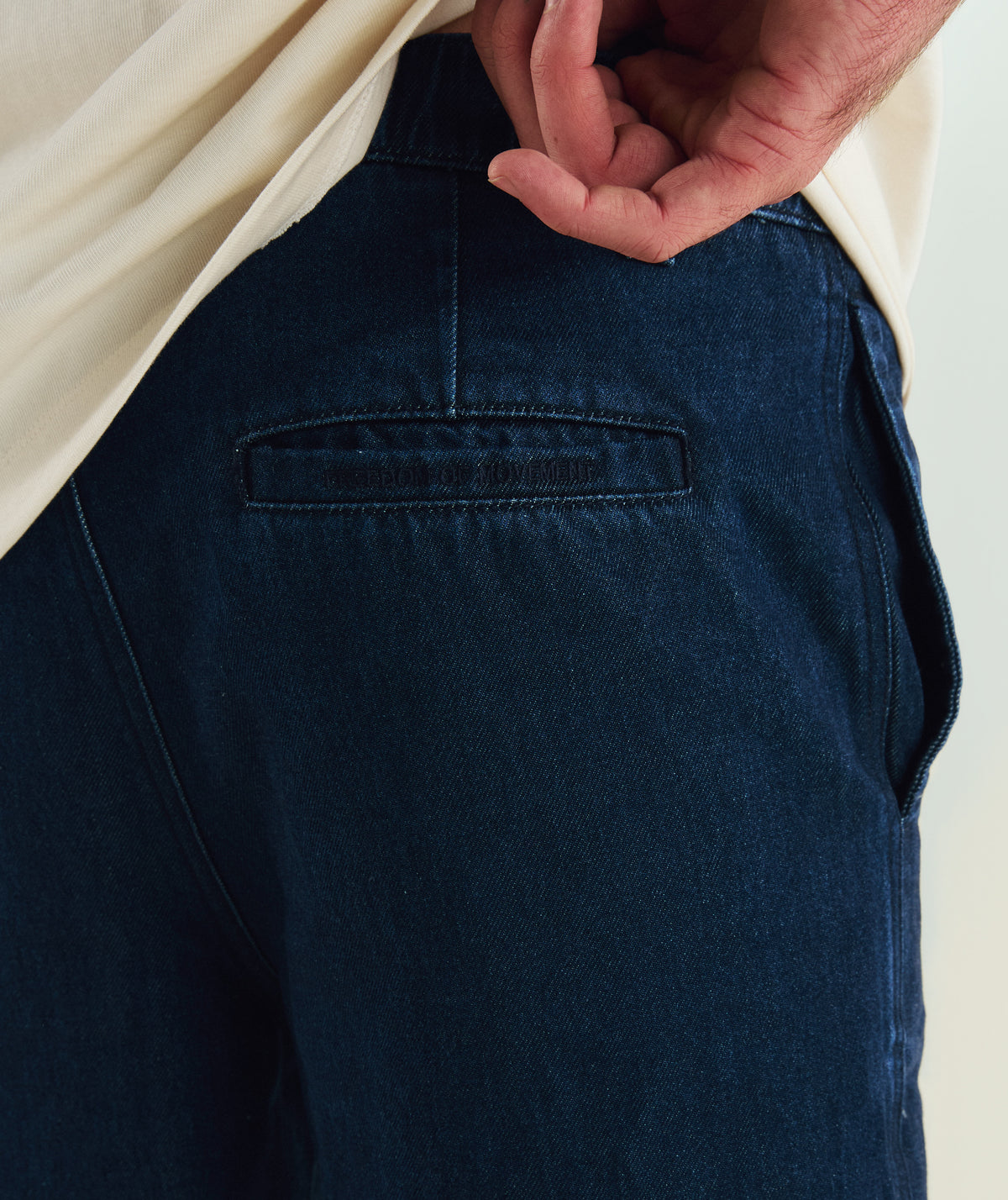 FOM x Kolisi cotton twill shorts in dark indigo, on-model view