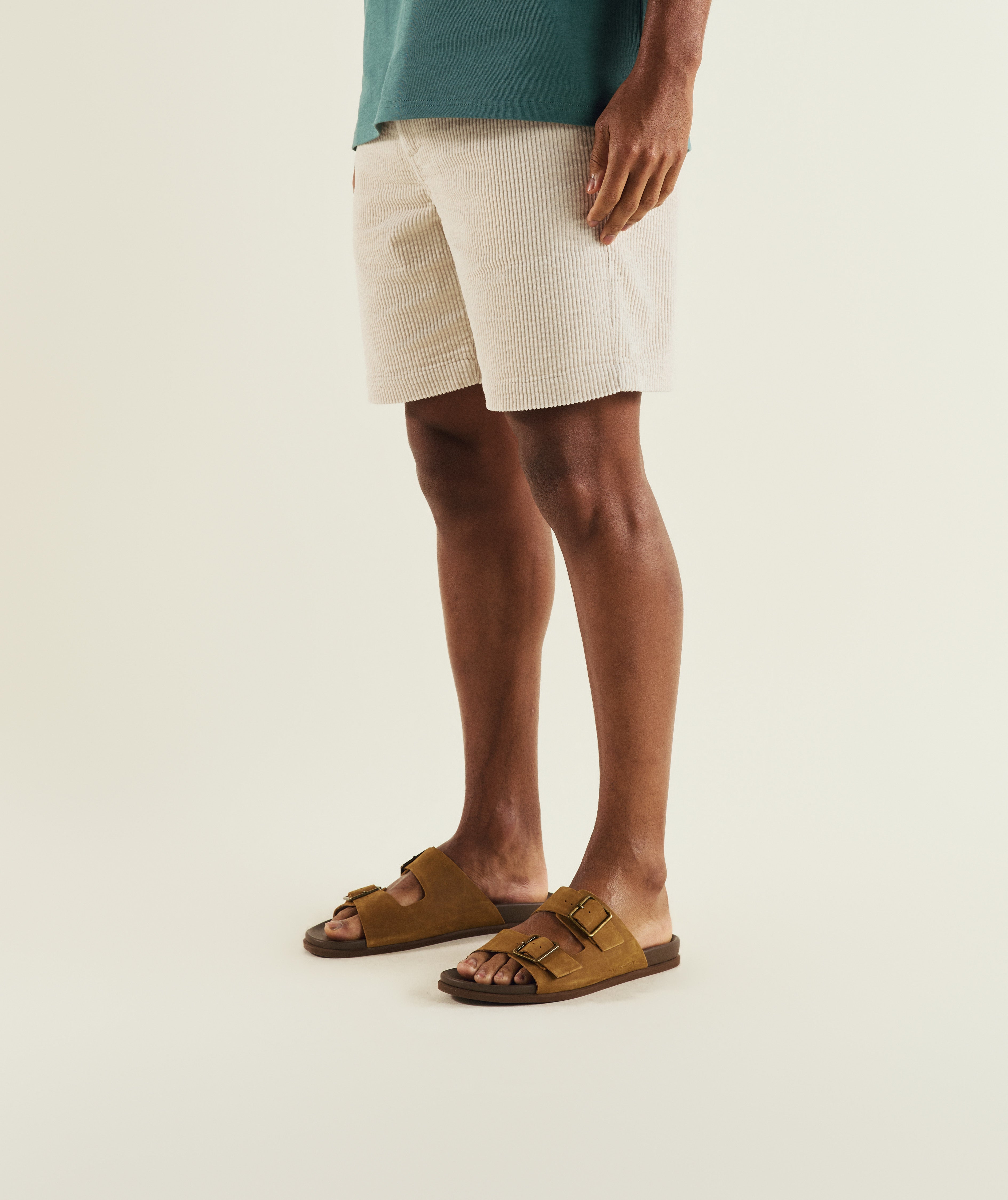 FOM corduroy shorts in ecru, on-model view