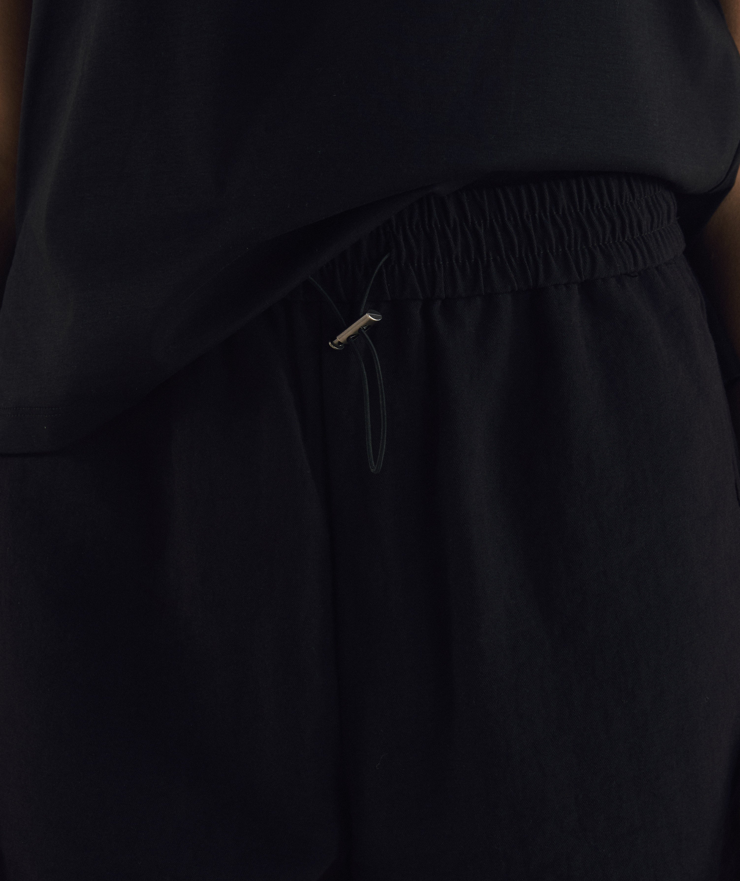 FOM ladies elasticated shorts in black, on-model view