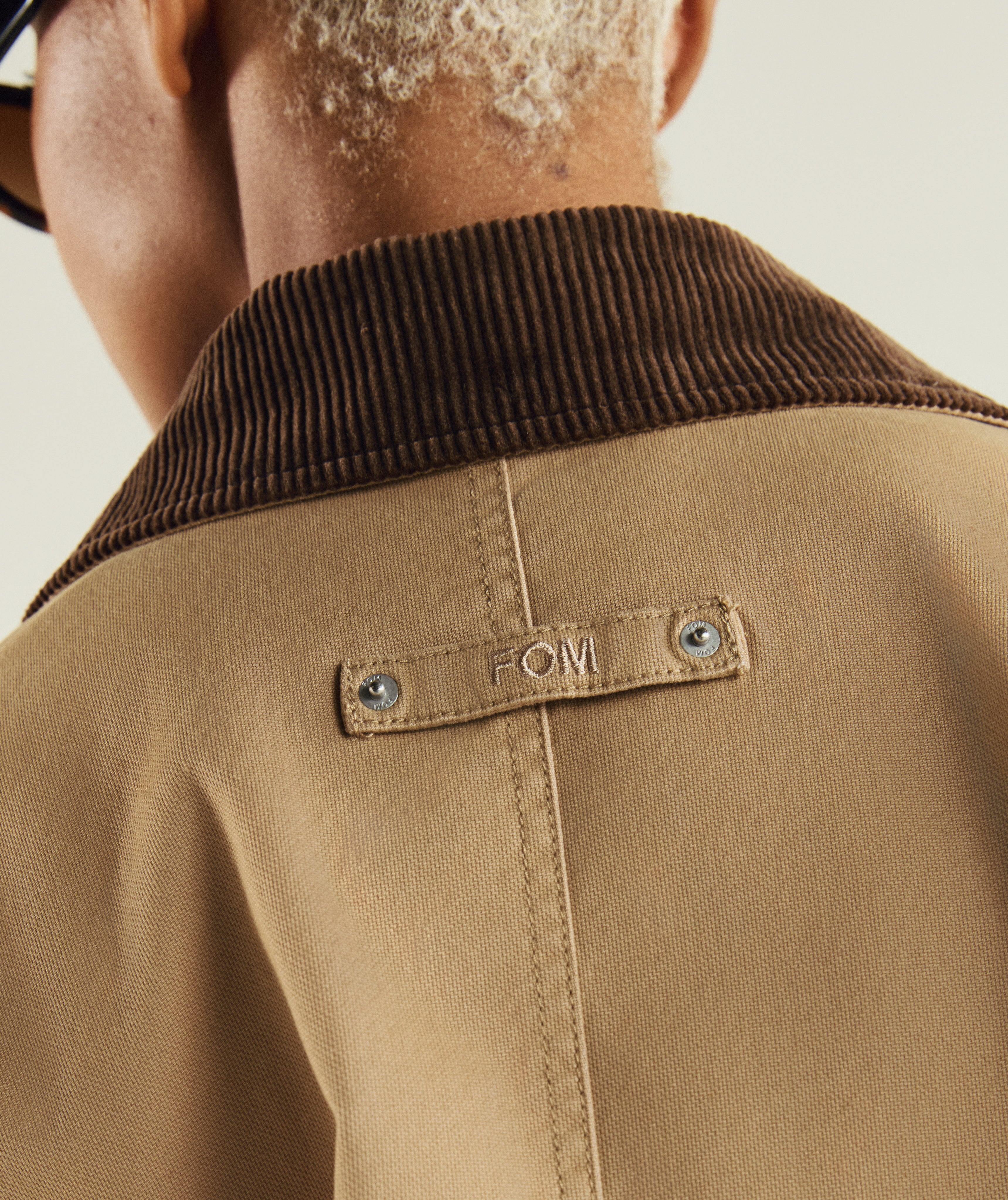 FOM ladies cord collar bomber jacket in coffee, on-model view