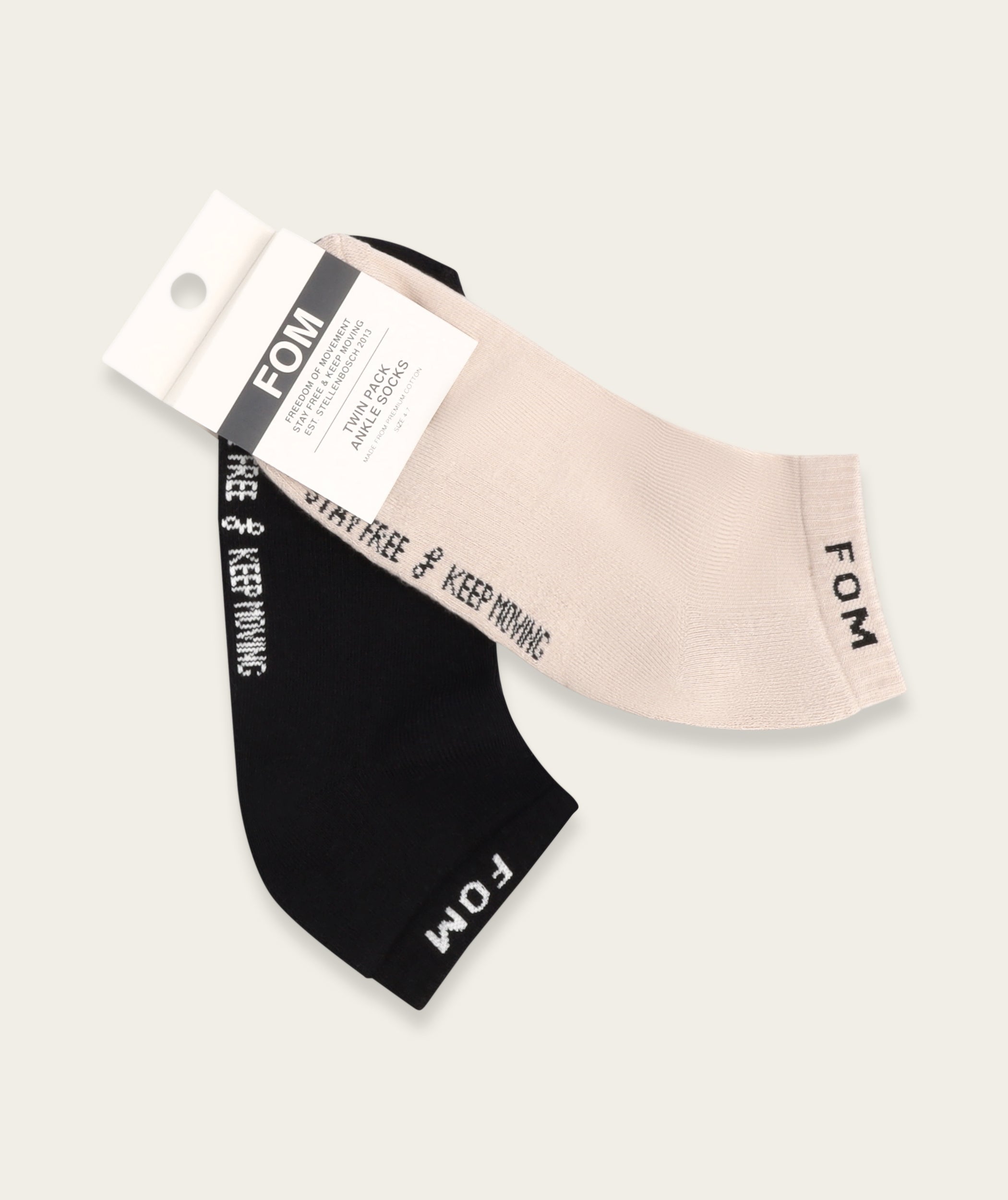 Socks Ankle Twin Pack - Stone + Black FOM (Size 4-7)
