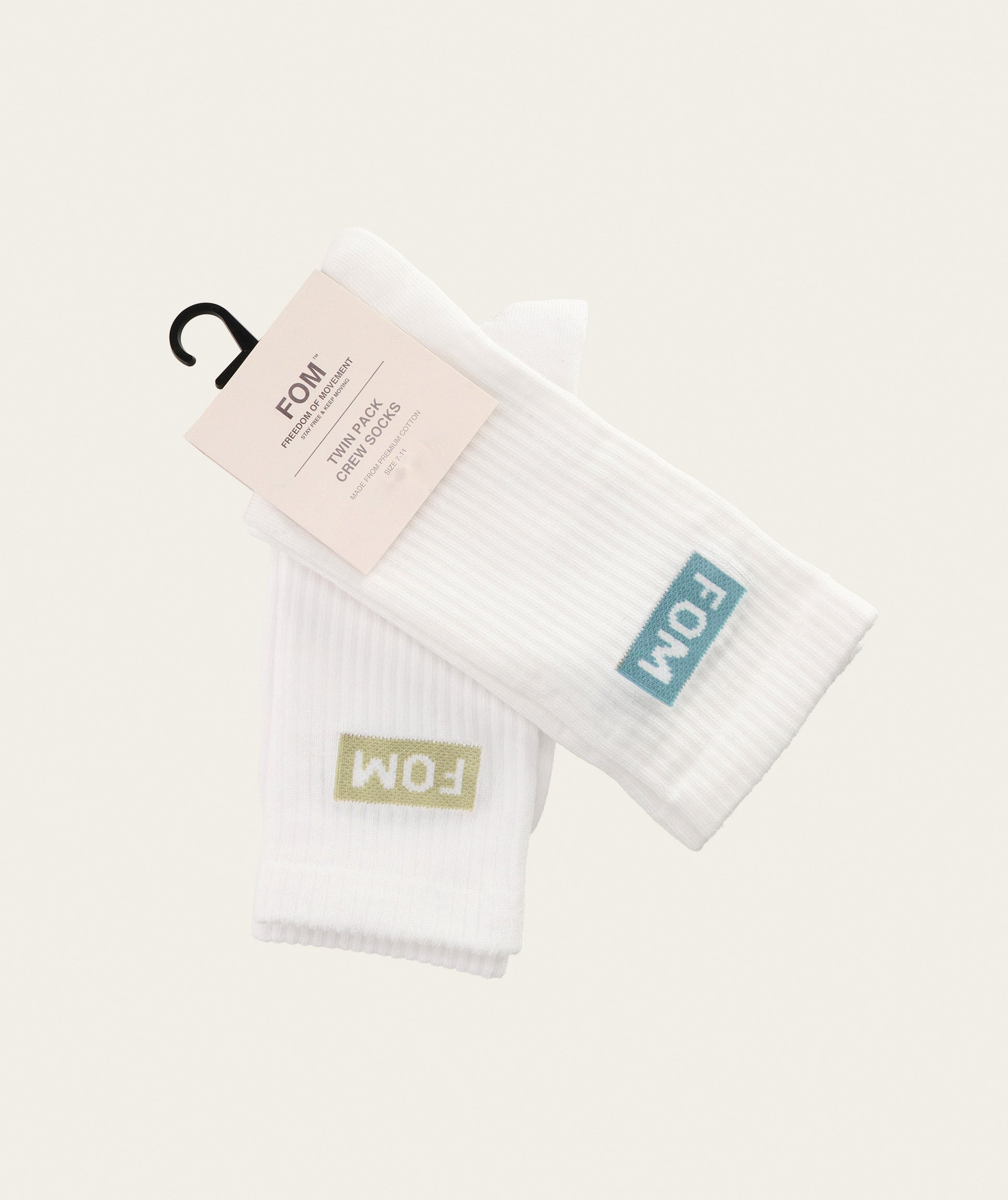 Socks Crew Twin Pack - White/ Powder Blue & Light Sand FOM (Size 4-7)