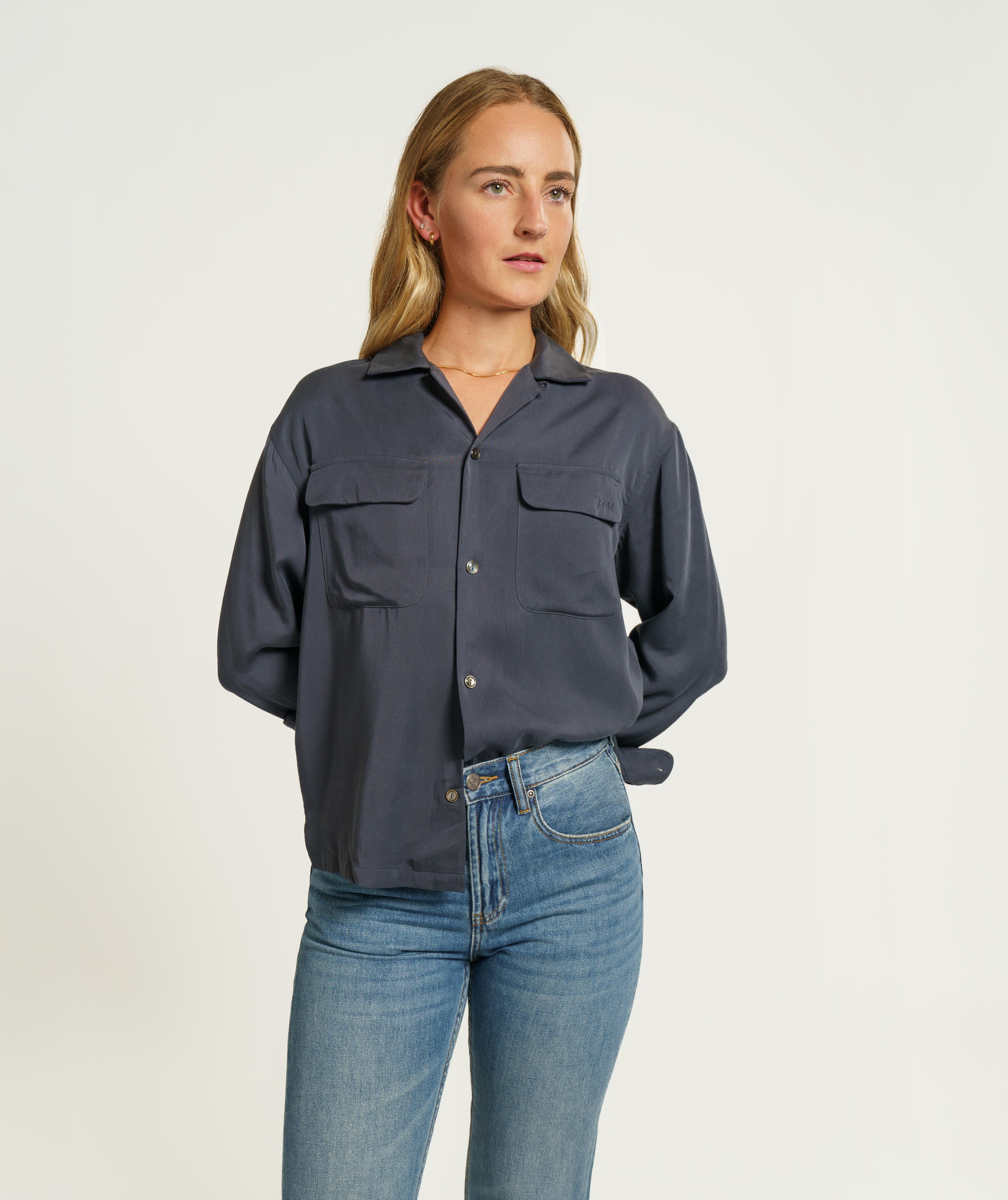 Ladies Long Sleeve Modal Shirt - Dark Navy