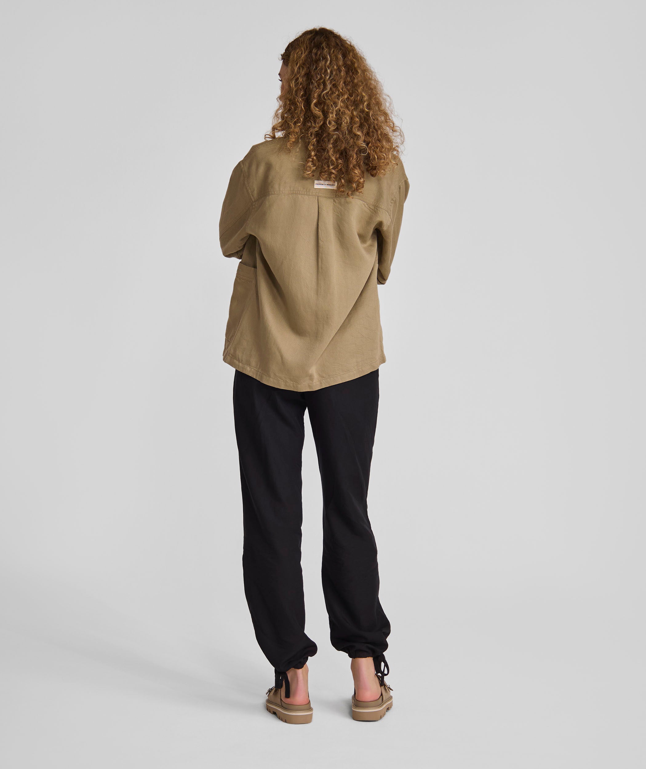 Ladies Linen Blend Shacket - Gray Green
