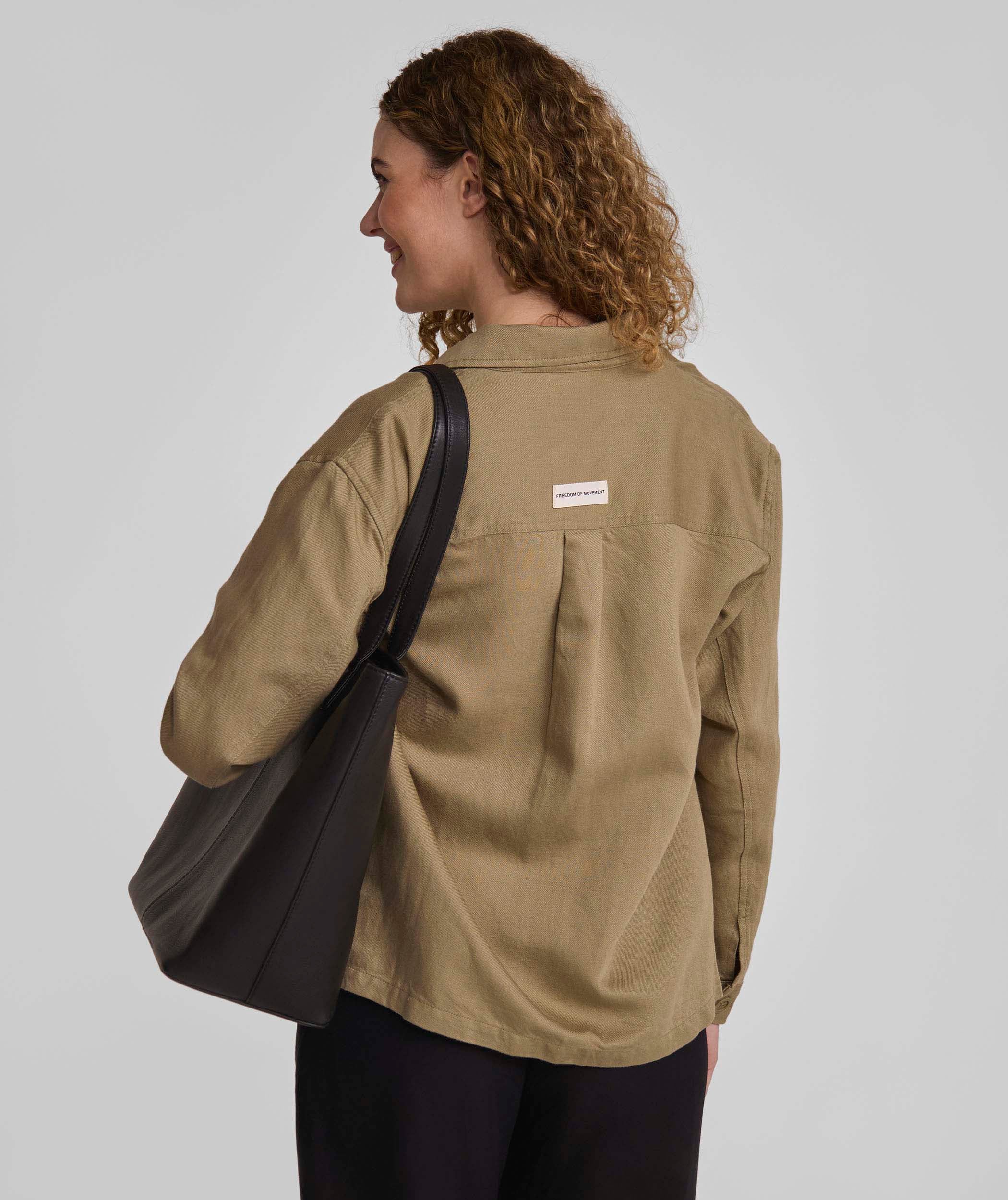 Ladies Linen Blend Shacket - Gray Green