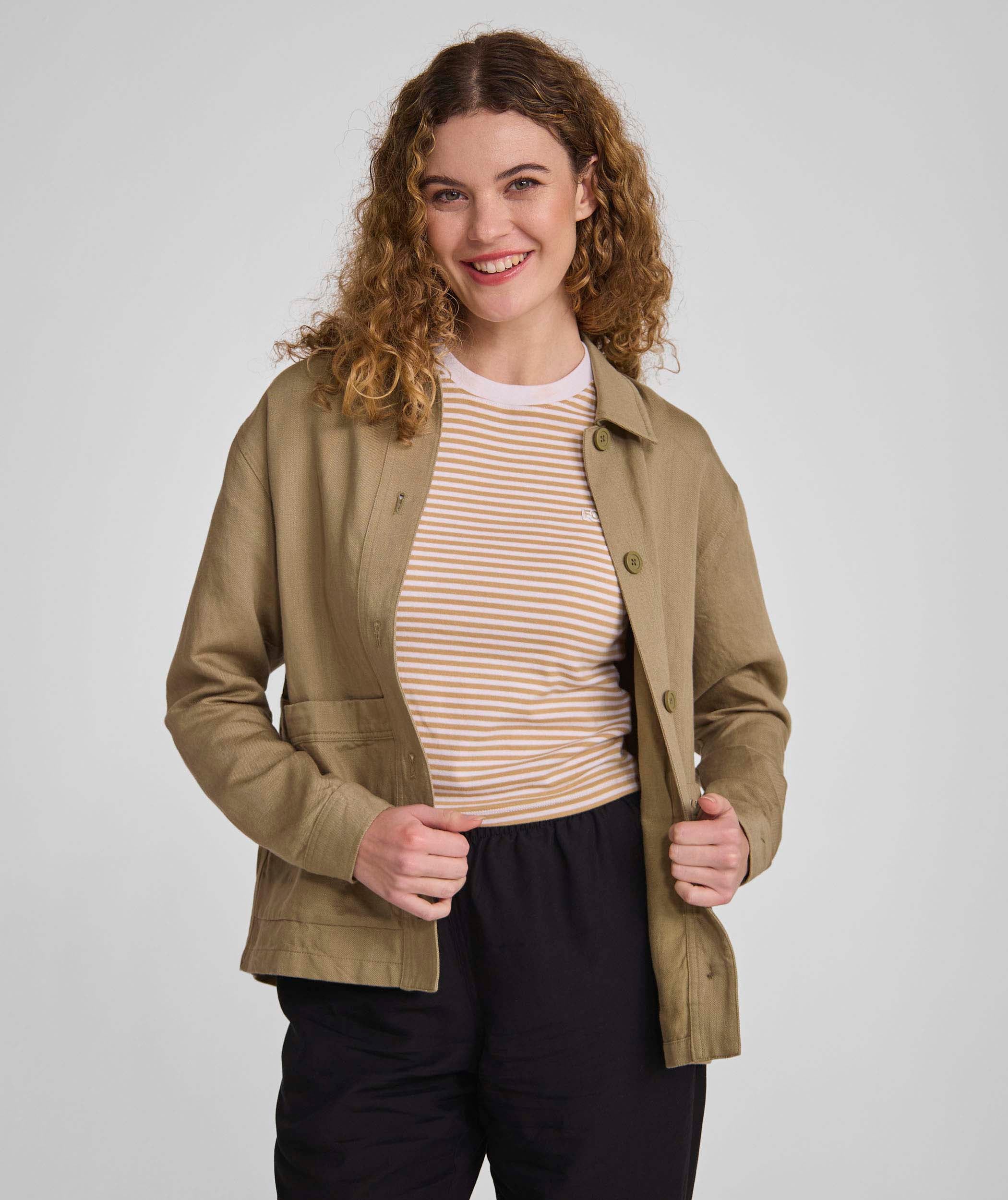 Ladies Linen Blend Shacket - Gray Green
