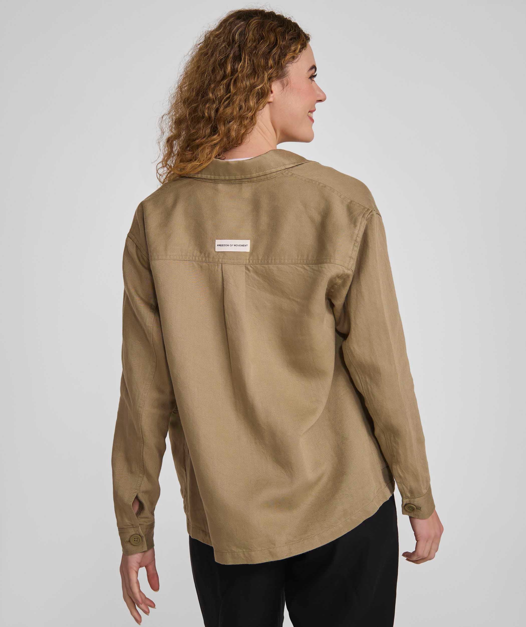 Ladies Linen Blend Shacket - Gray Green