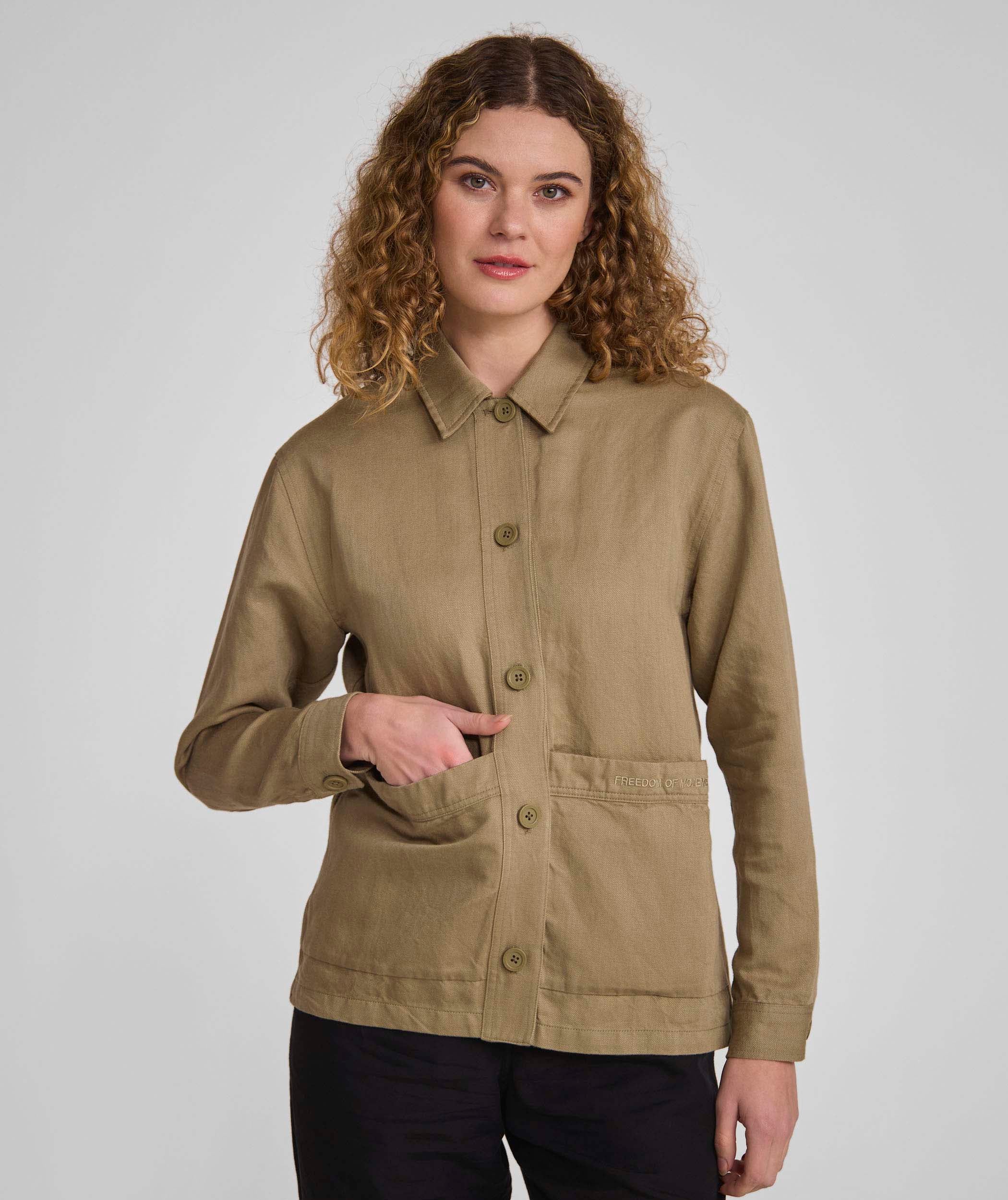 Ladies Linen Blend Shacket - Gray Green