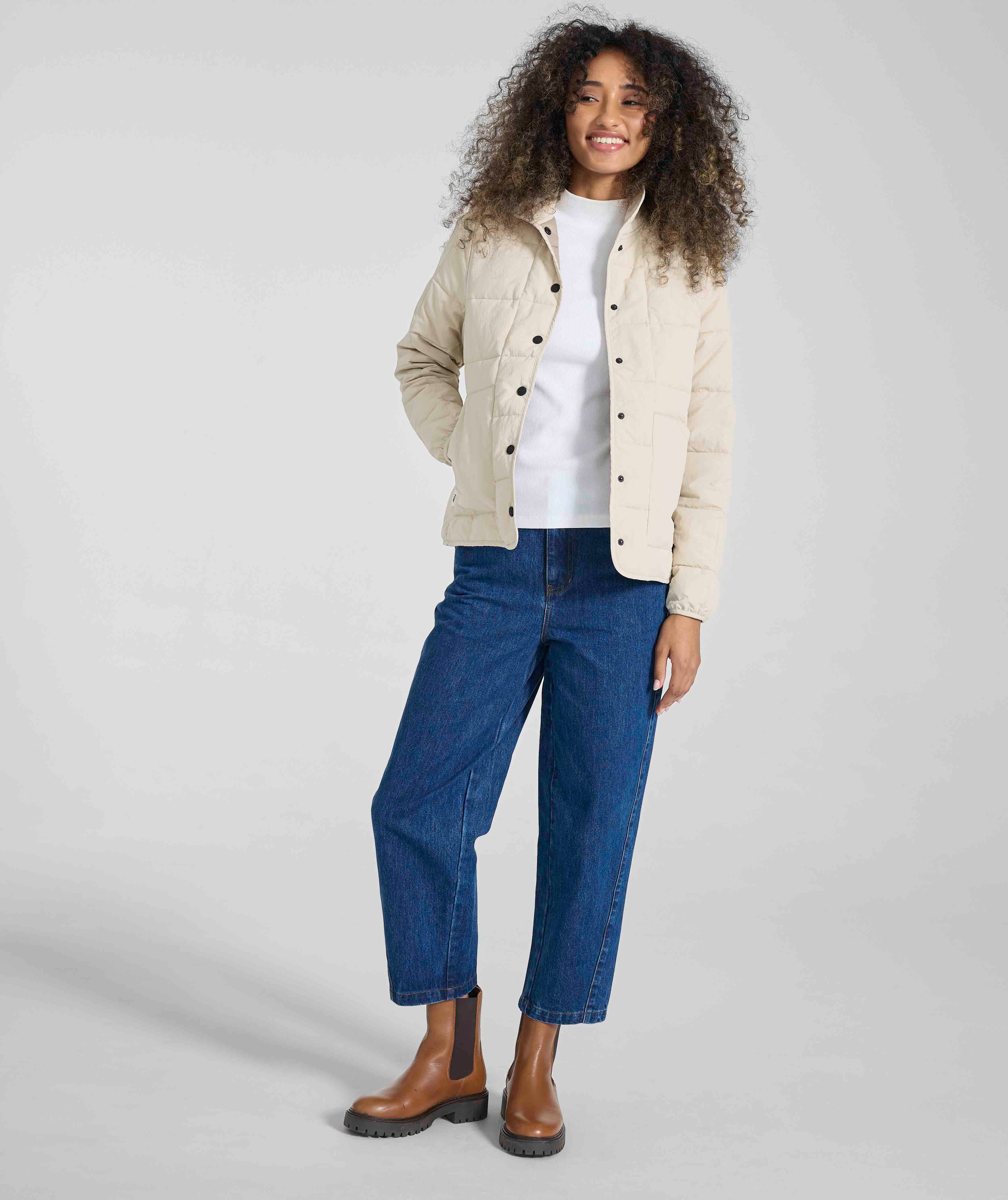 Ladies Quilted Puffer Jacket - Ivory