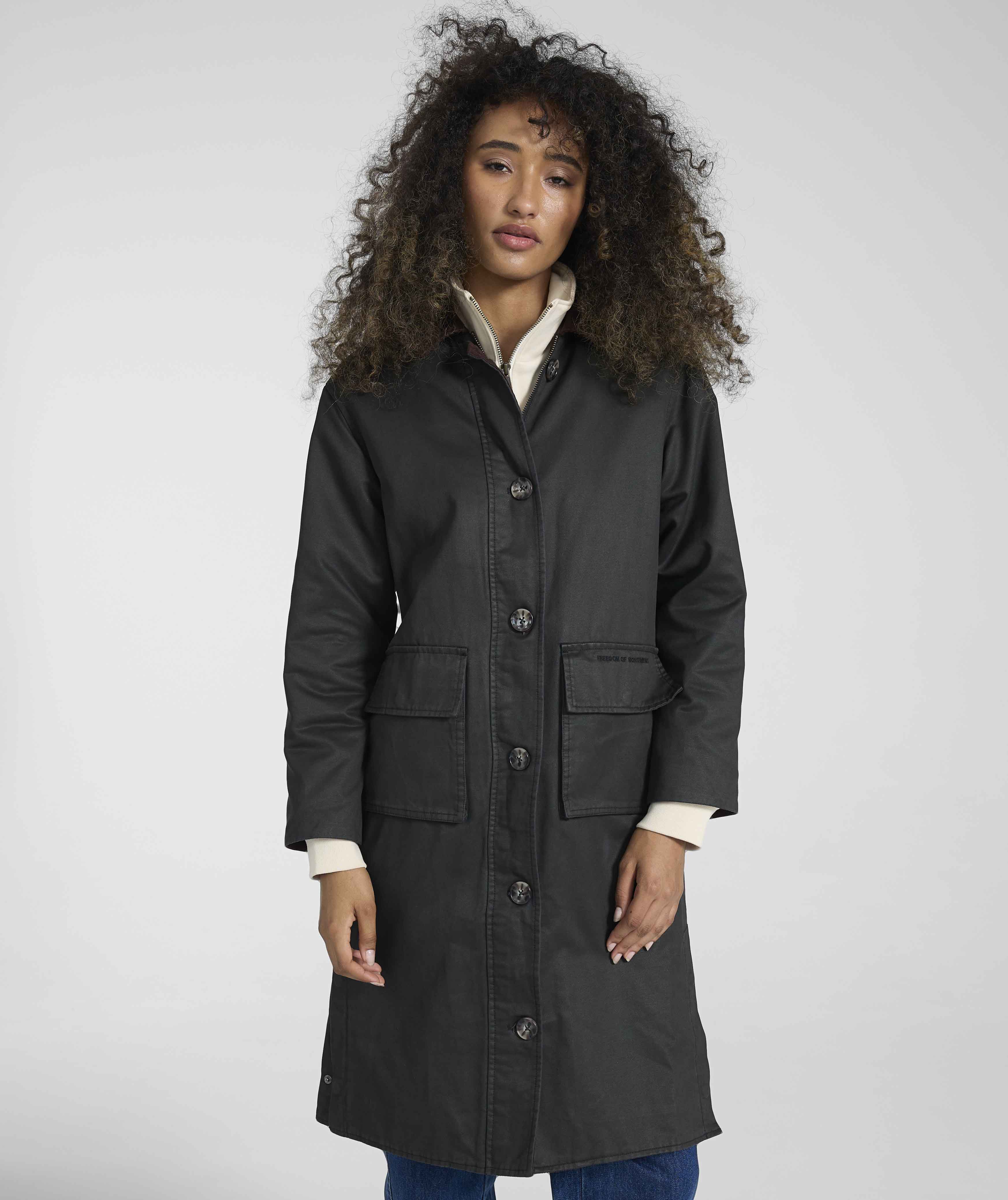 Ladies Coated Cotton Trench Coat - Onyx