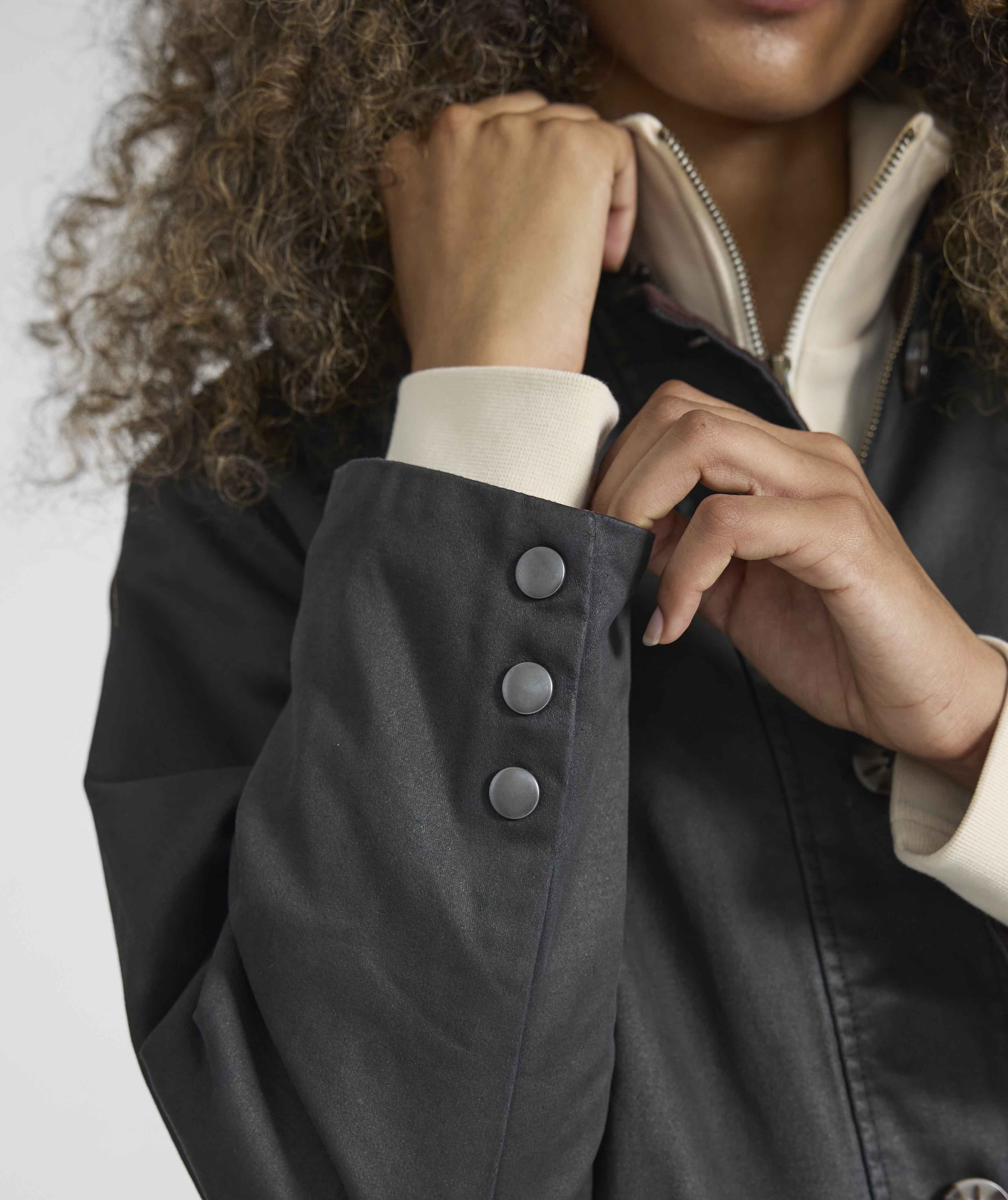 Ladies Coated Cotton Trench Coat - Onyx