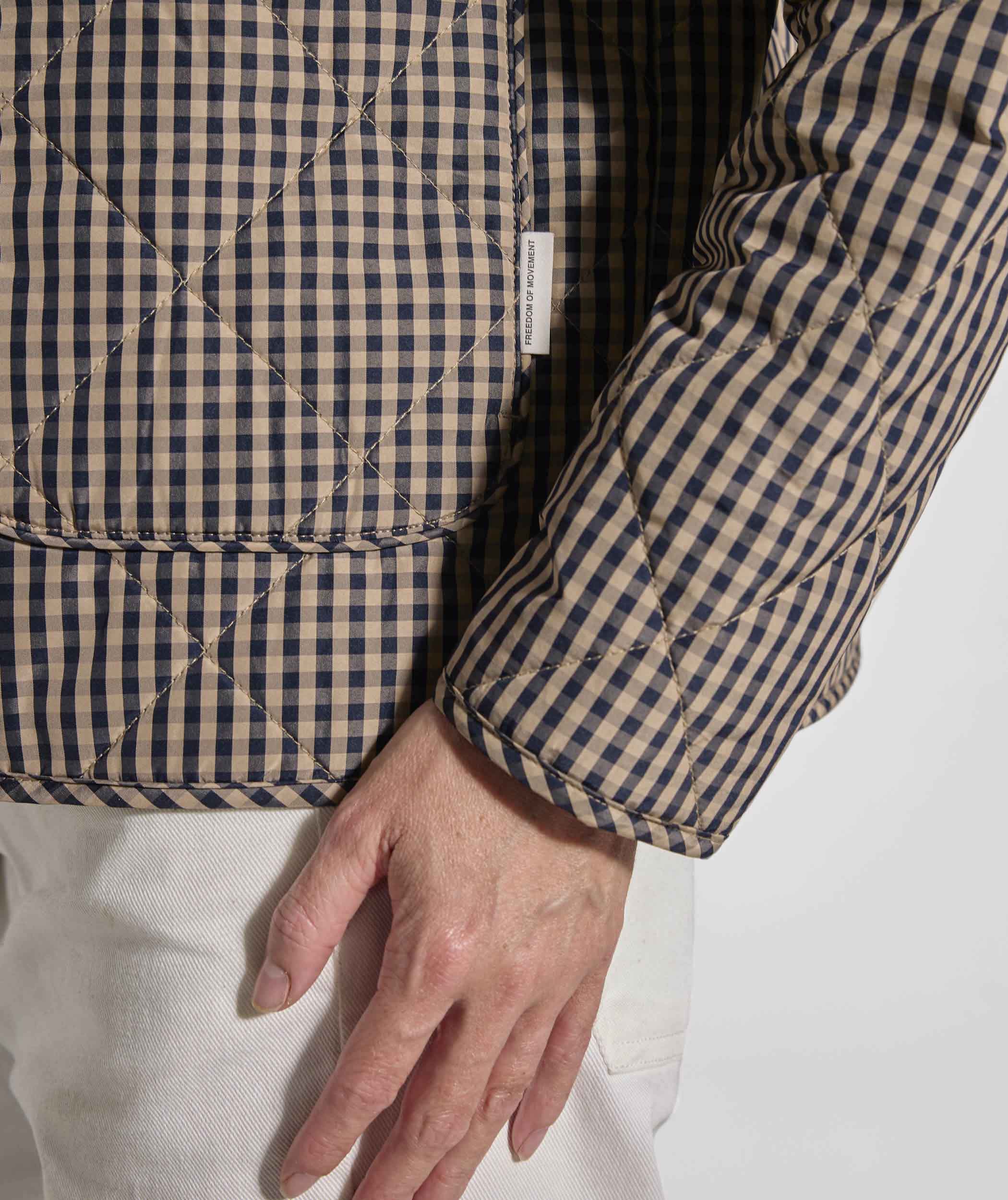 Ladies Check Quilted Jacket - Navy & Stone