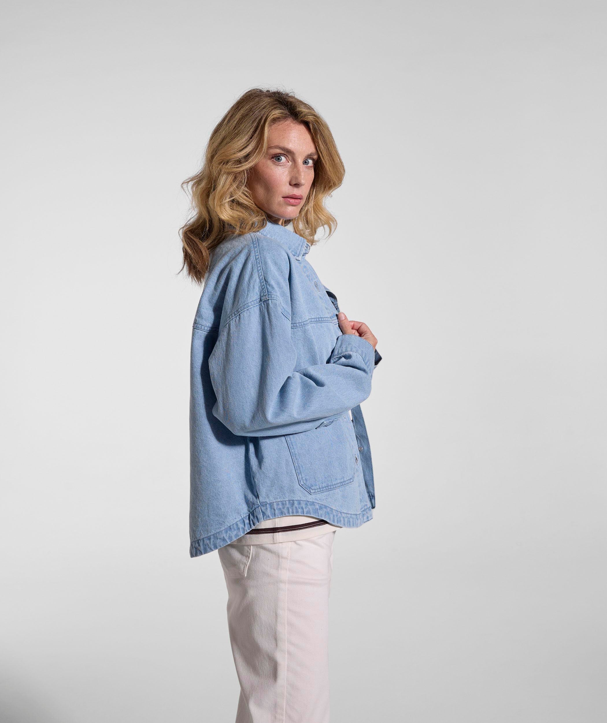 Ladies Denim Shacket - Light Wash