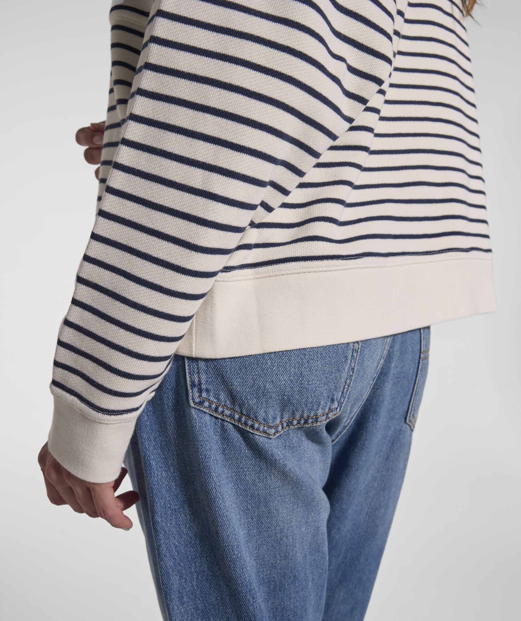 Ladies Pocket Stripe Sweater - Ivory & Navy