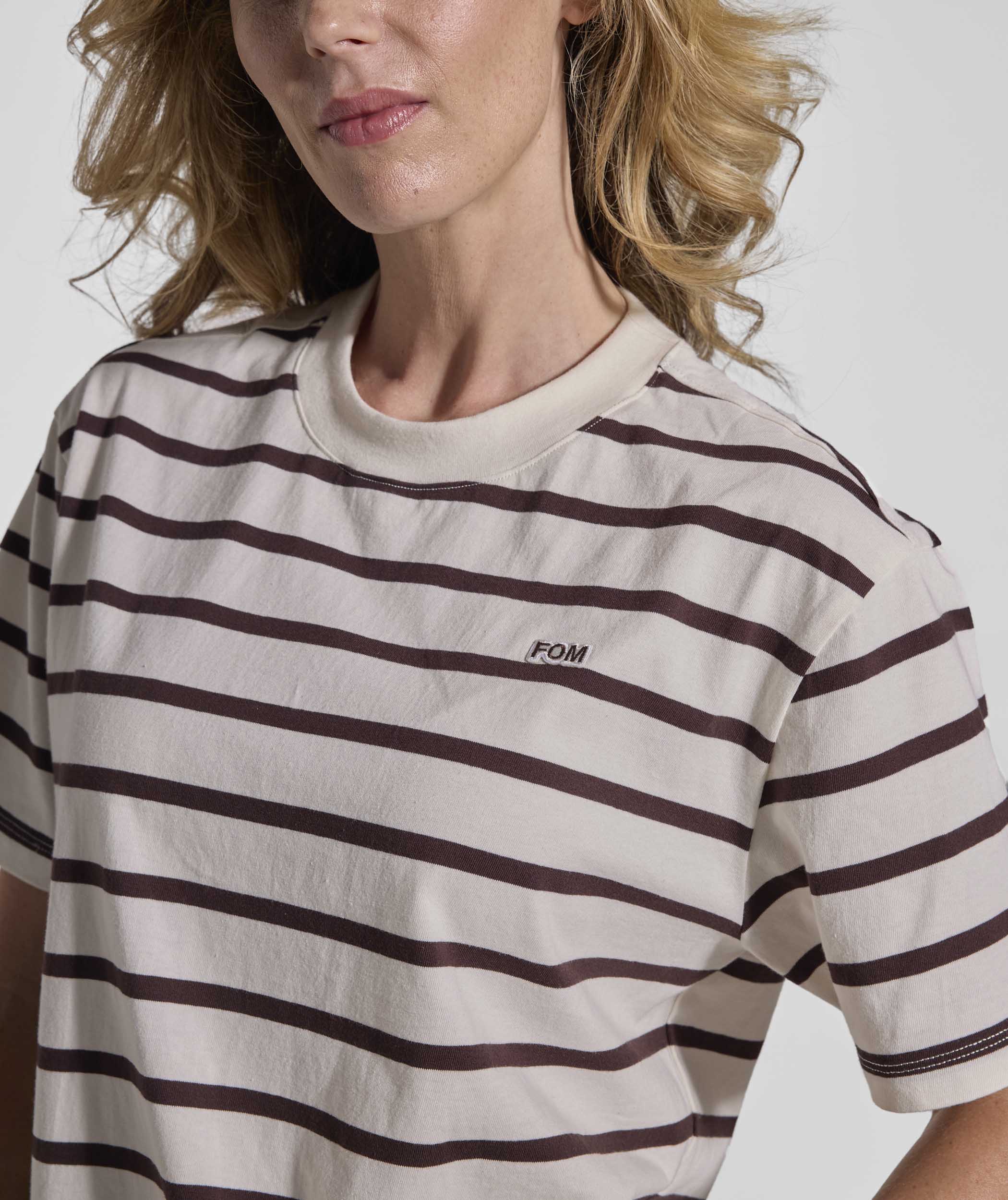 Ladies Relaxed Stripe Tee - Ivory & Chocolate
