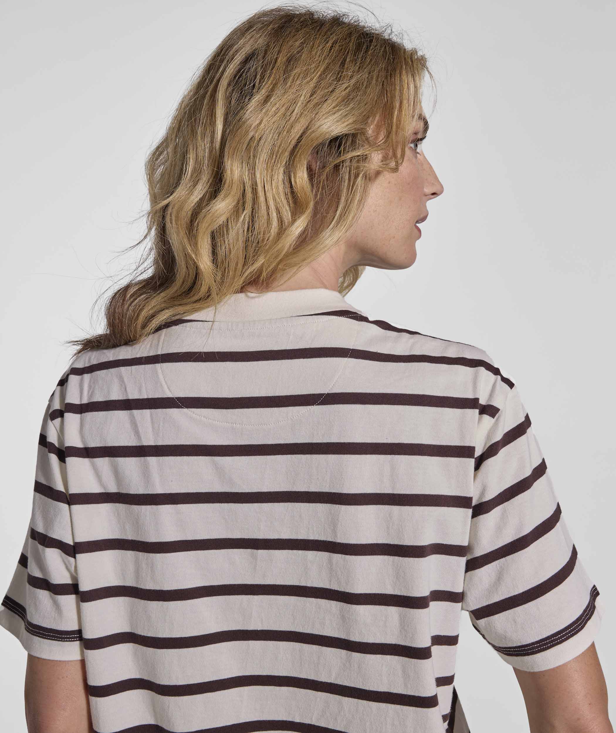 Ladies Relaxed Stripe Tee - Ivory & Chocolate