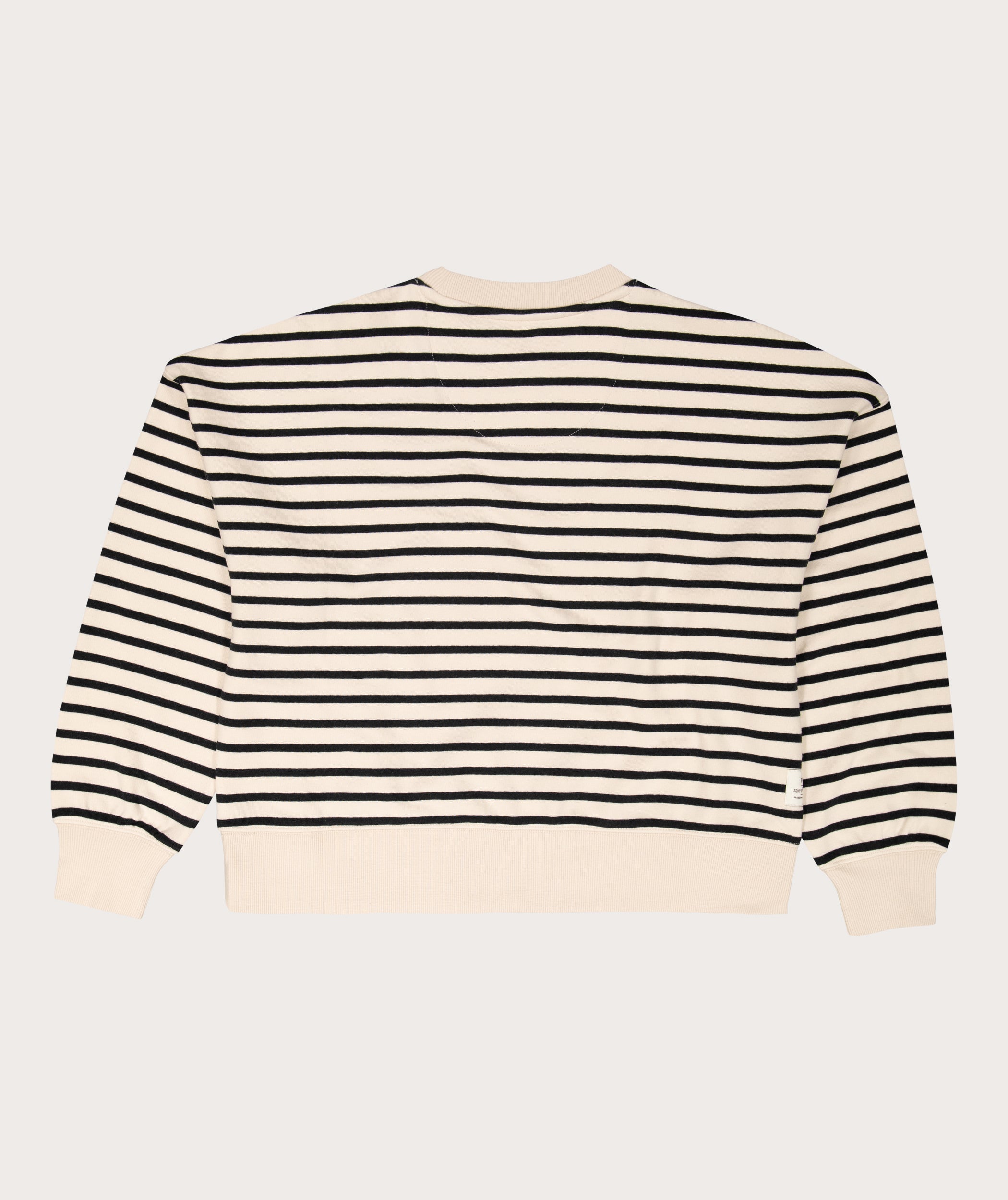 Ladies Crew Neck Stripe Sweater - Milk & Black