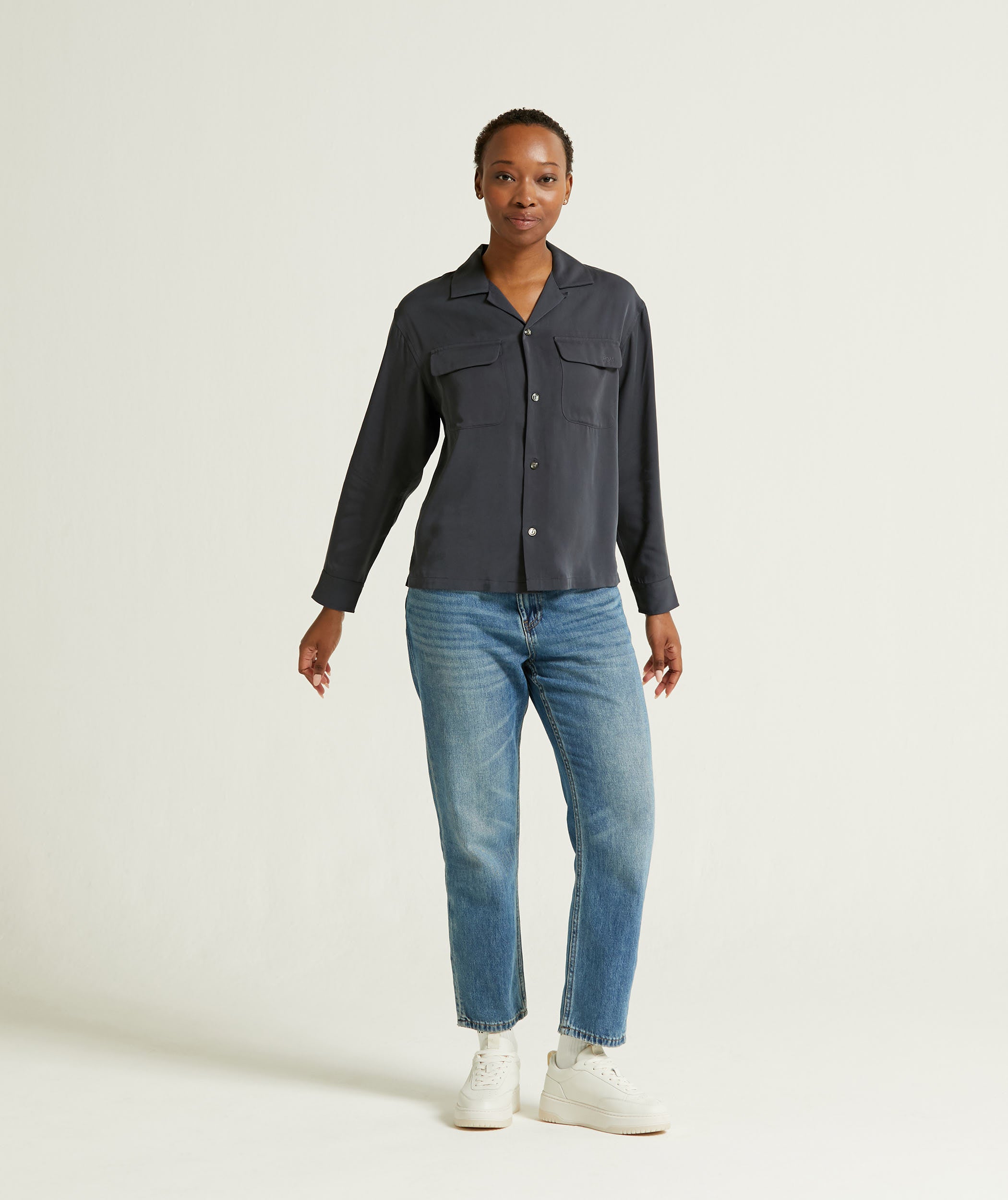 Ladies Long Sleeve Modal Shirt - Dark Navy