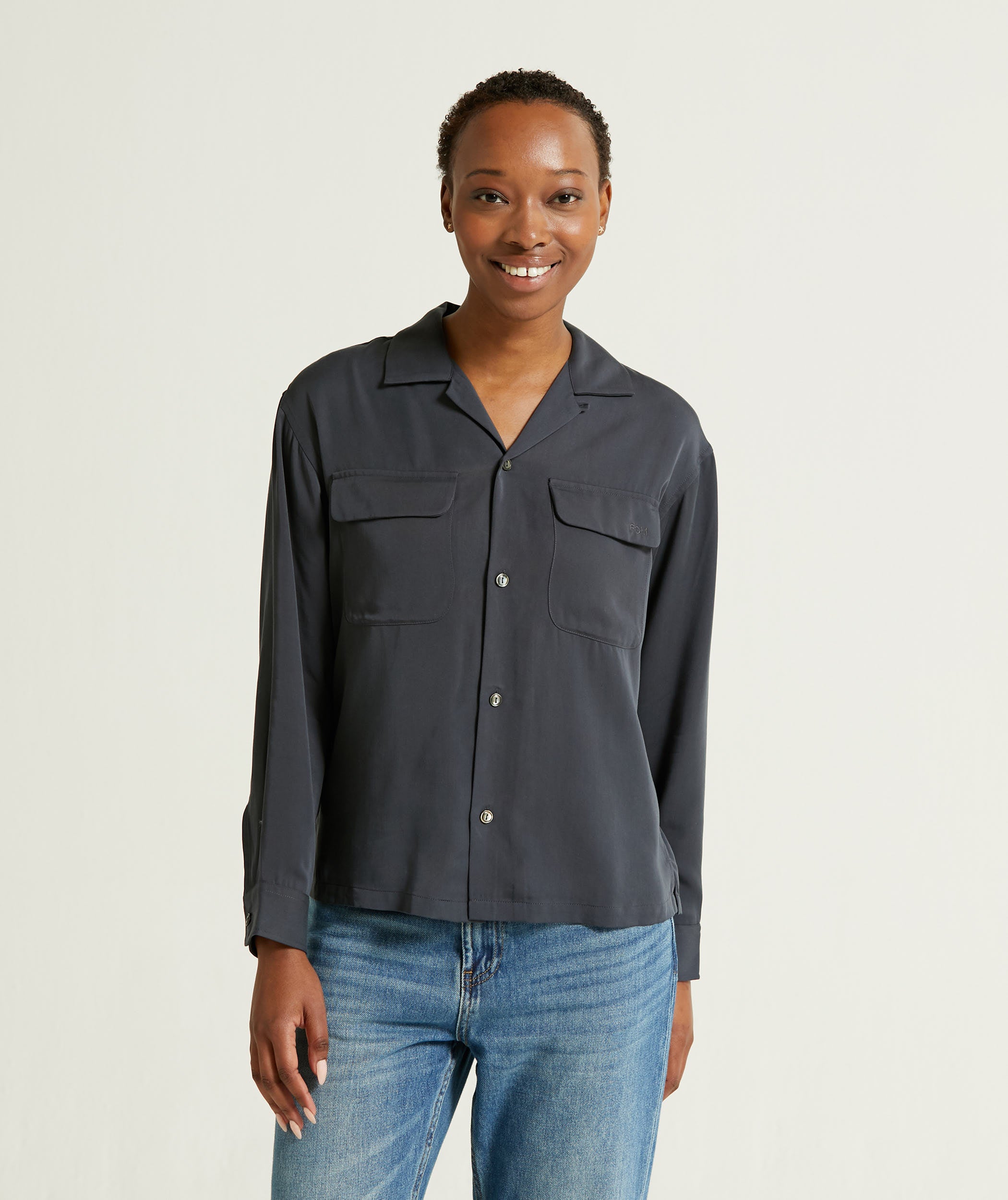 Ladies Long Sleeve Modal Shirt - Dark Navy