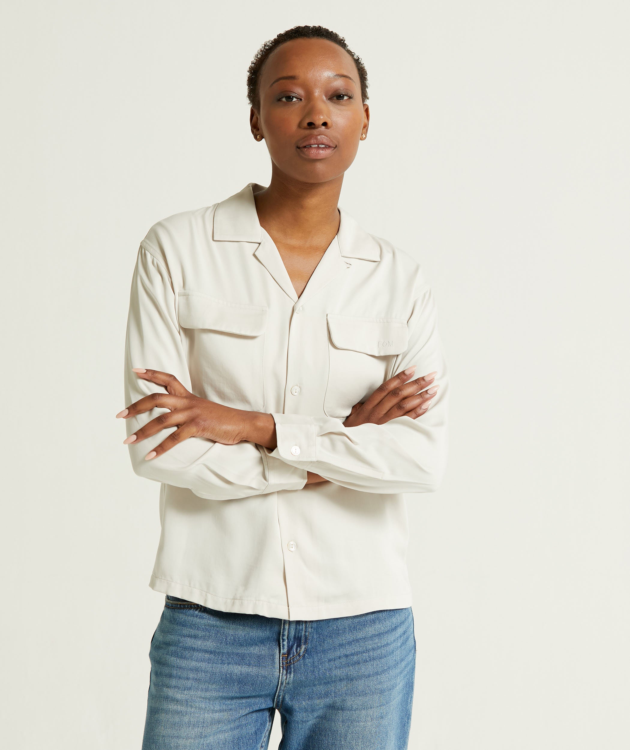 Ladies Long Sleeve Slim Fit Shirt - Light Grey