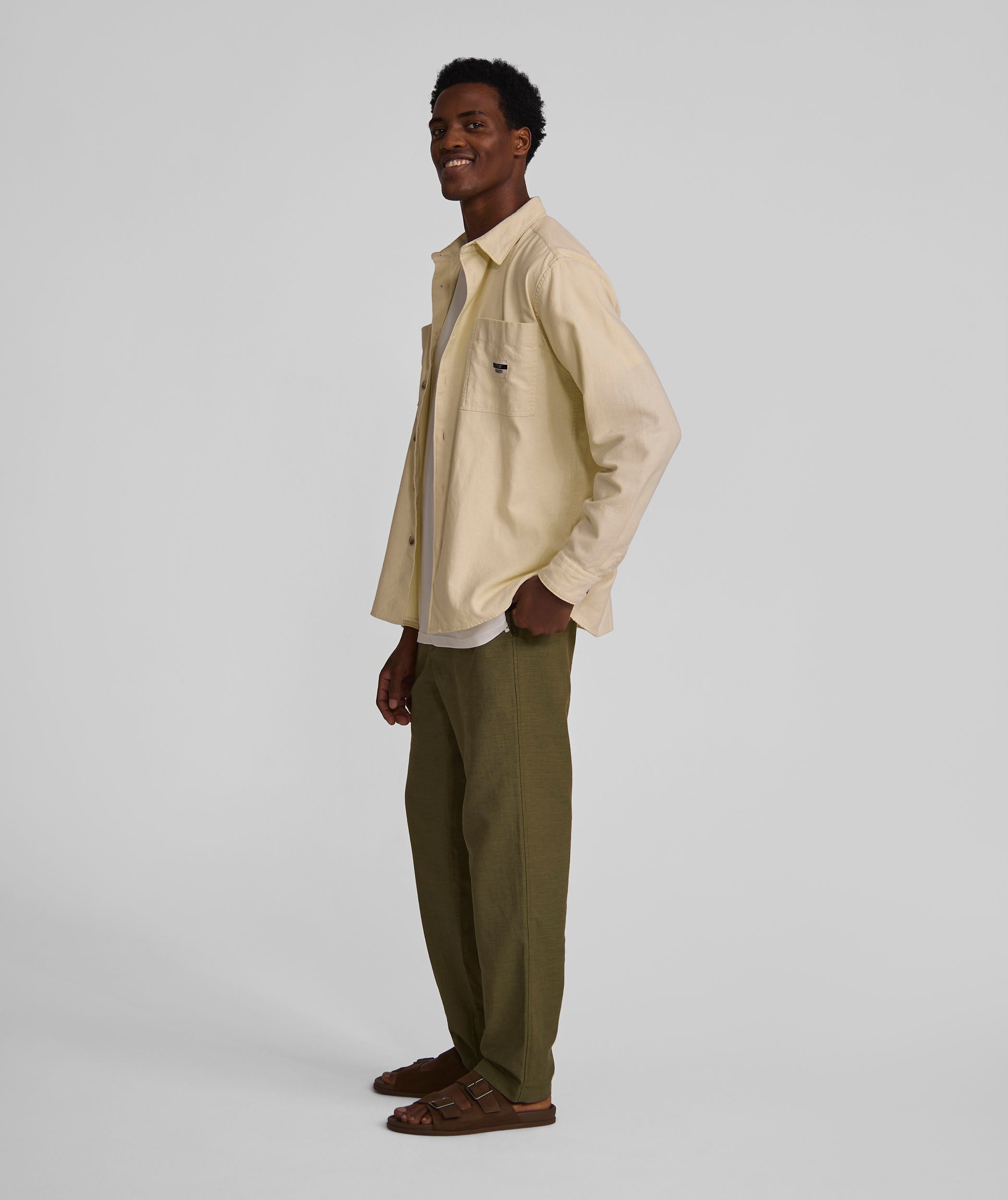 Mens Straight Linen Blend Pants - Olive