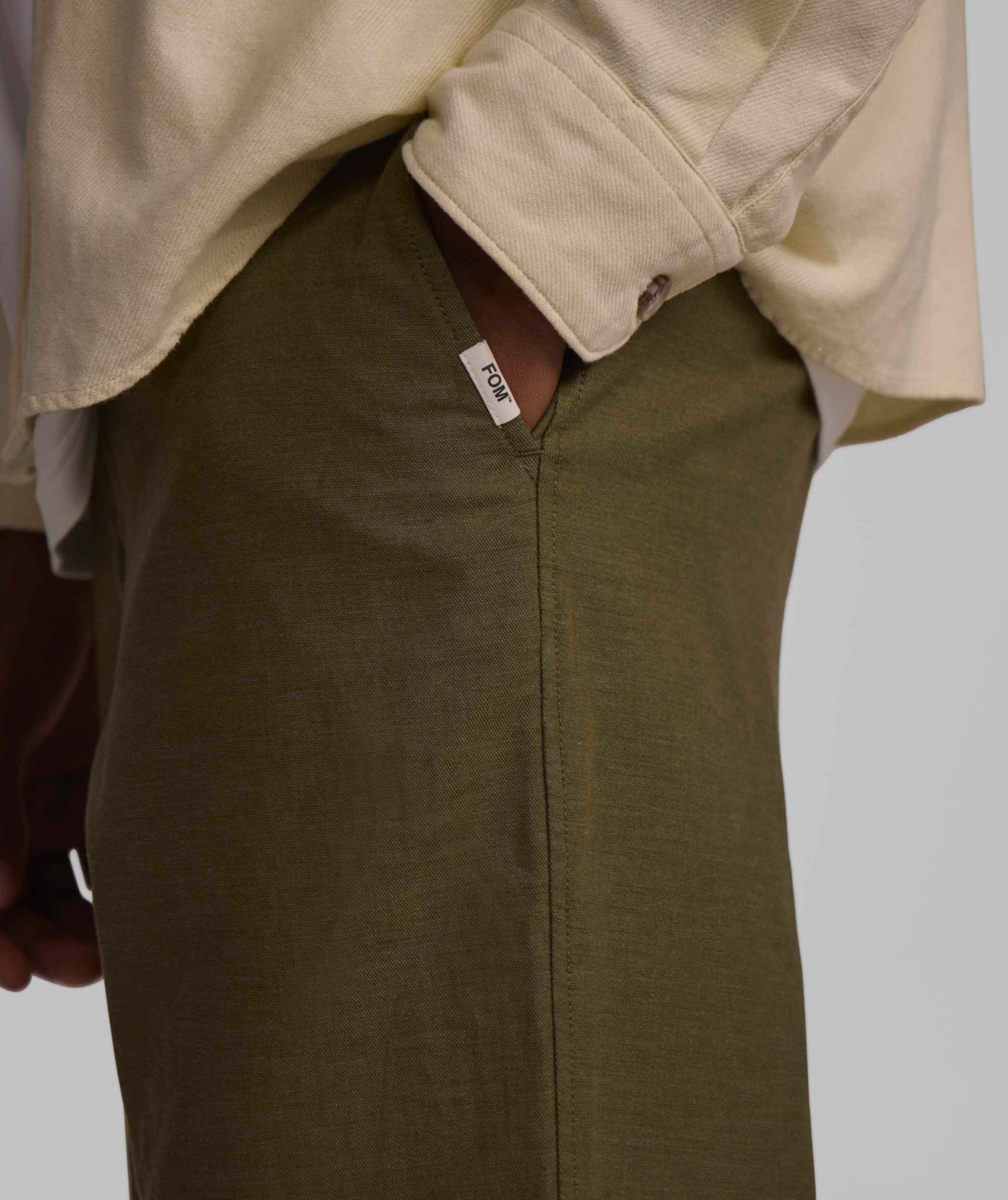 Mens Straight Linen Blend Pants - Olive