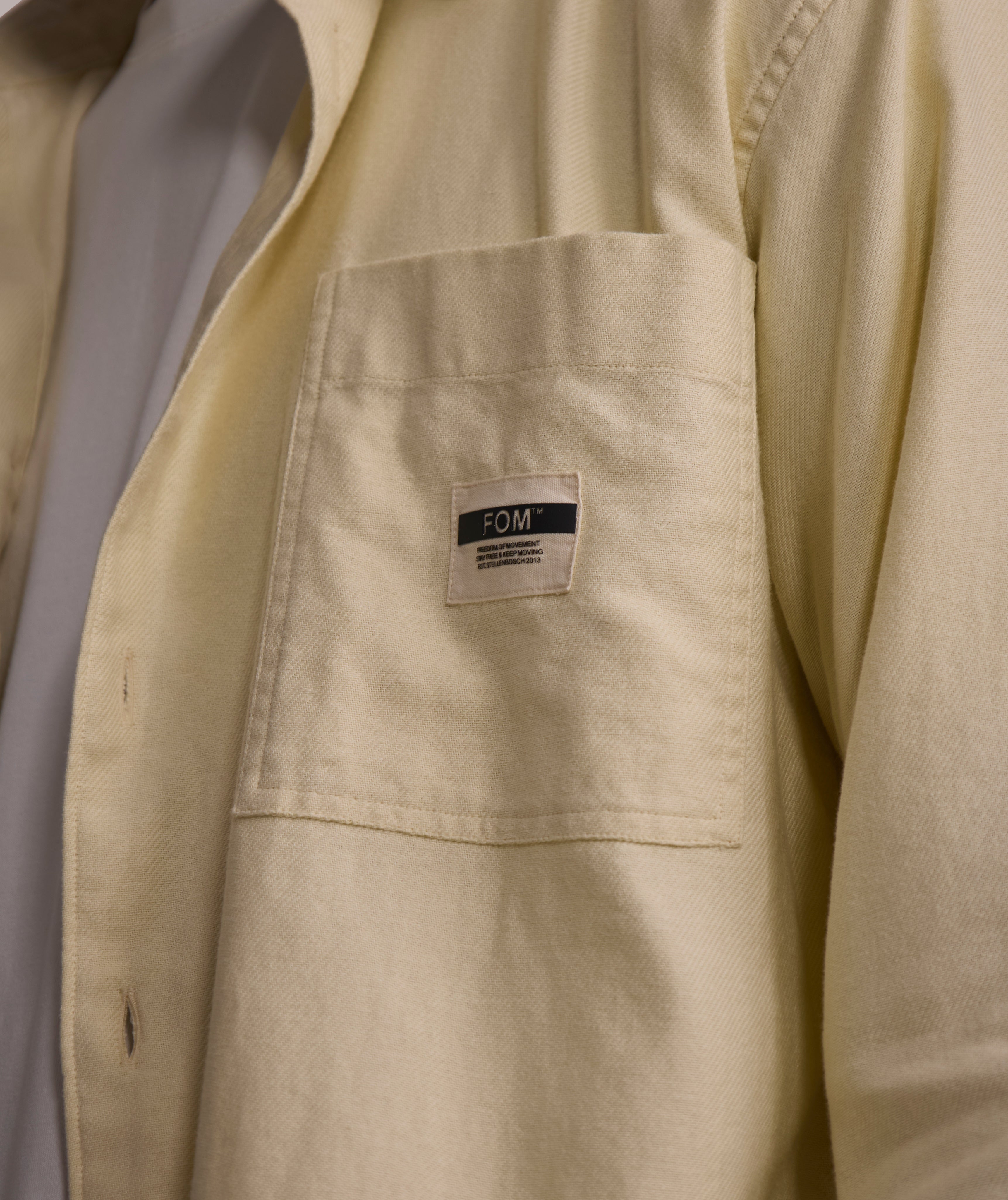 Mens Long Sleeve Cotton Twill Pocket Shirt - Ecru