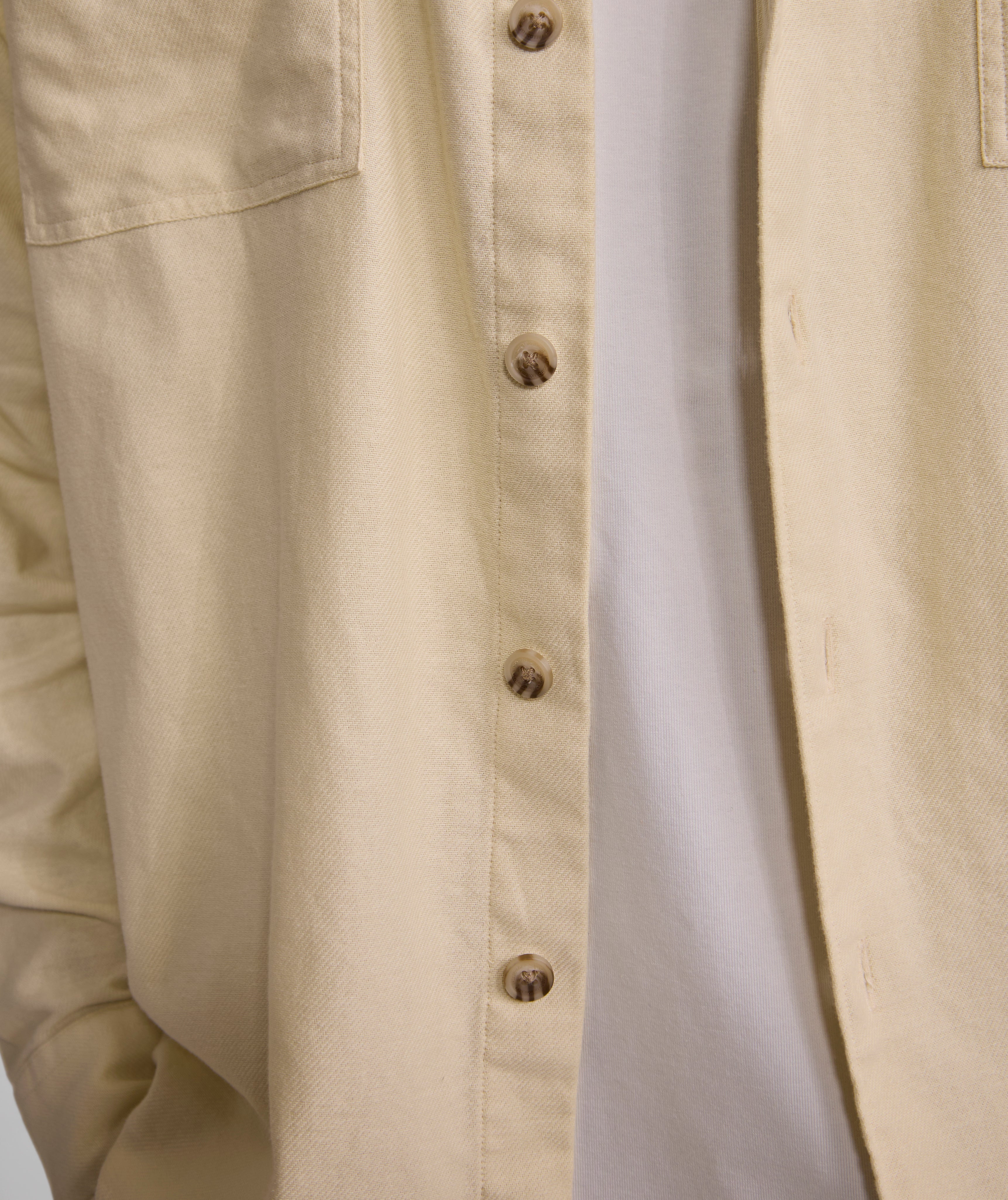 Mens Long Sleeve Cotton Twill Pocket Shirt - Ecru